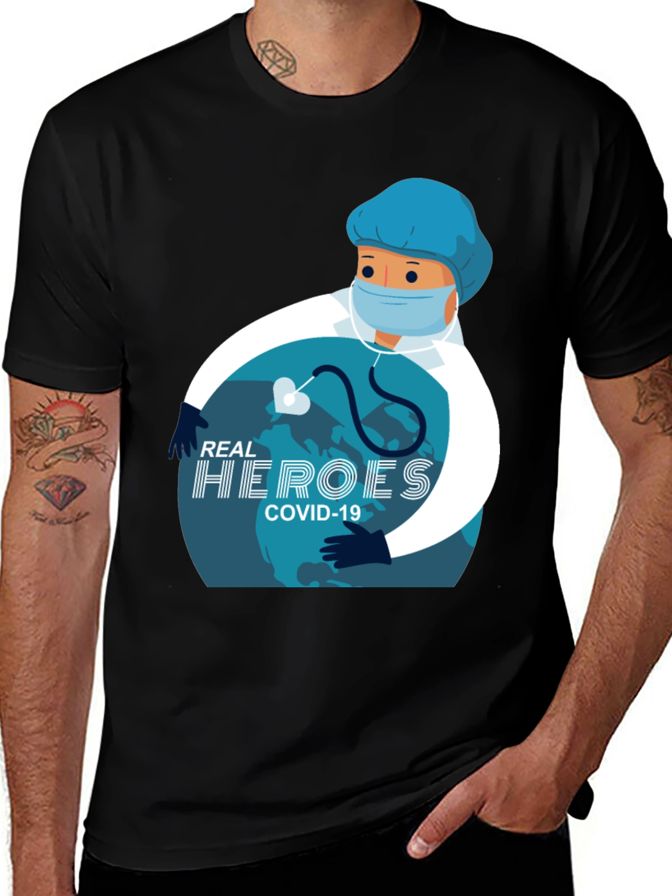 Real Heroes COVID-19 Graphic T-Shirt - Black