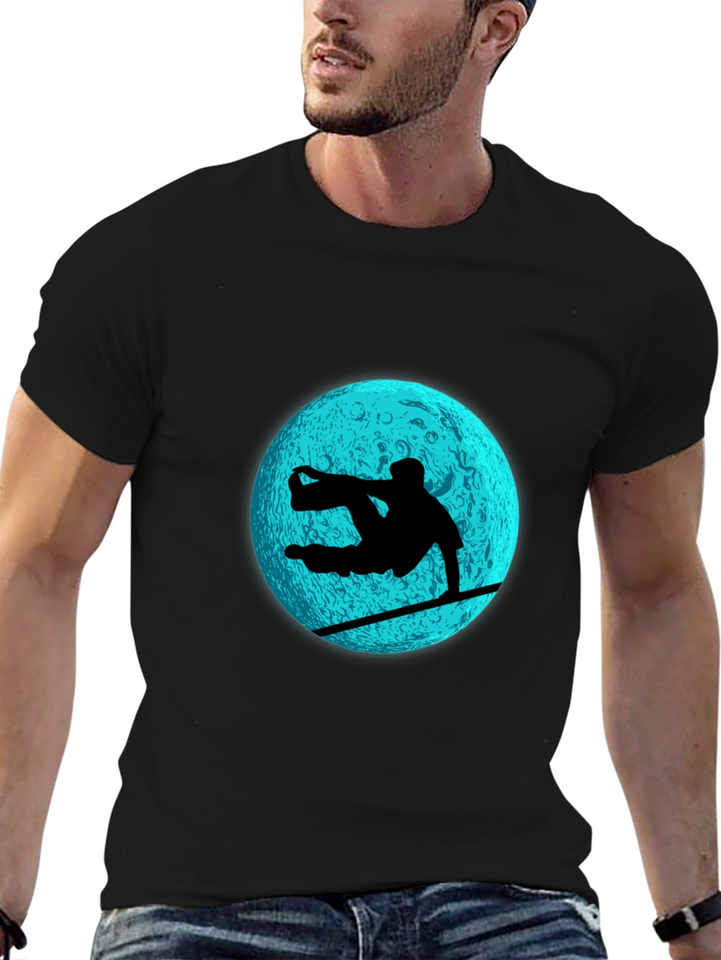 Snowboarder Moon Graphic Tee - Black