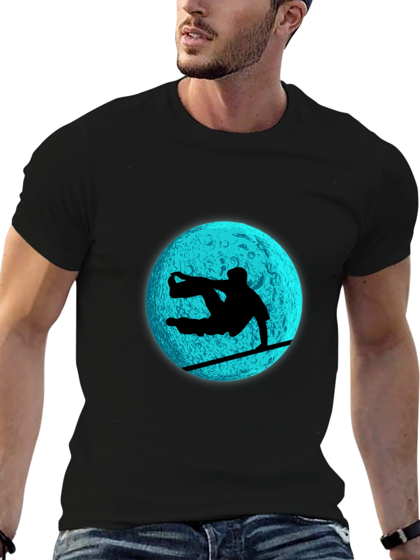 Snowboarder Moon Graphic Tee - Black