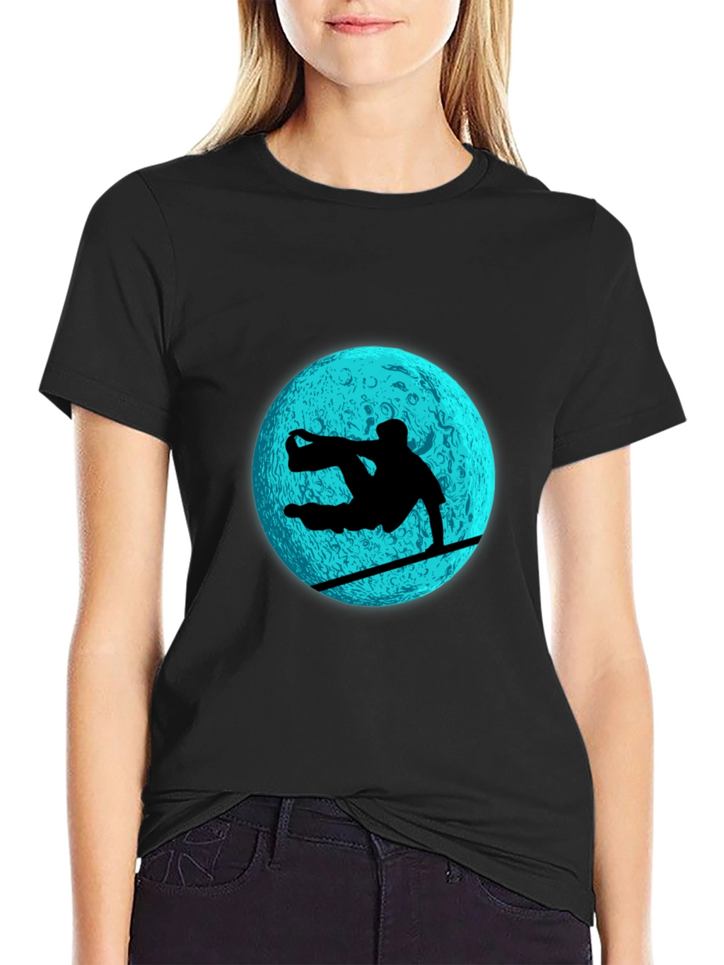 Snowboarder Moon Graphic Tee - Black