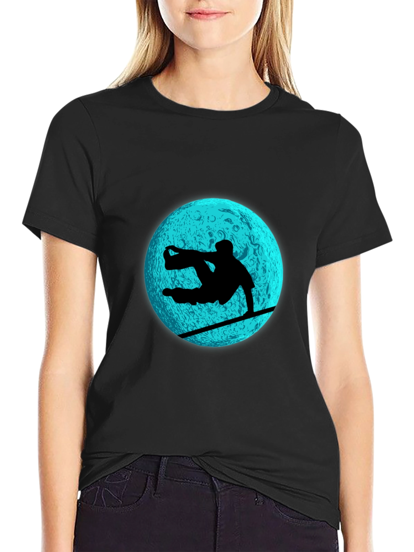Snowboarder Moon Graphic Tee - Black