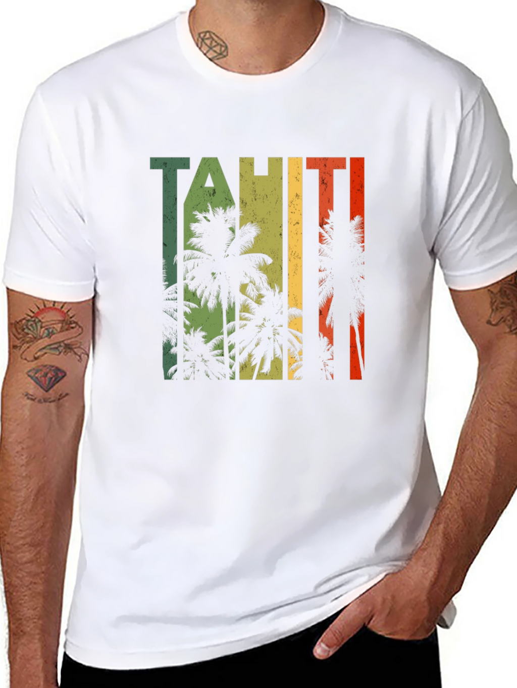 Tahiti Palm Tree Graphic Black T-Shirt