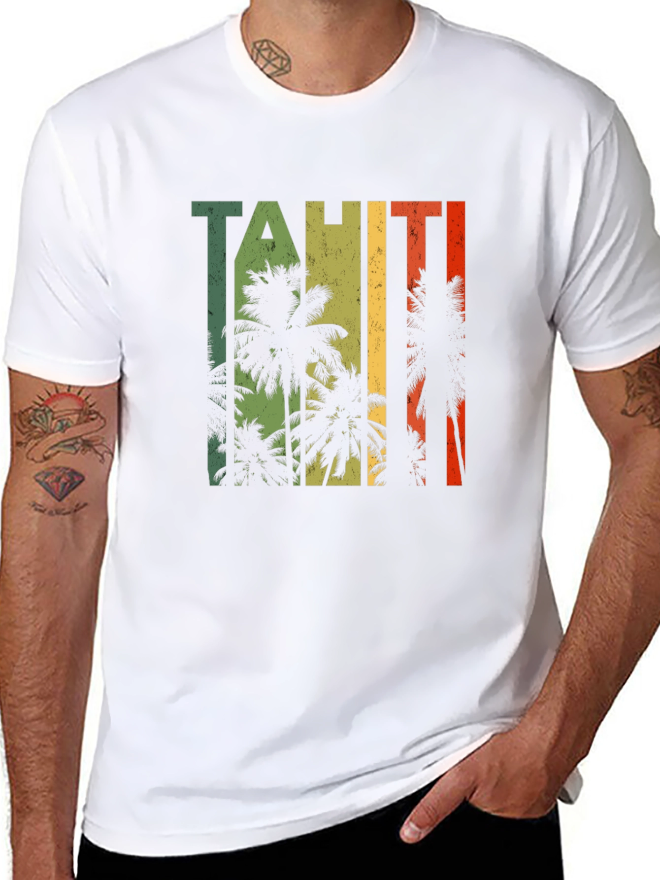 Tahiti Palm Tree Graphic Black T-Shirt