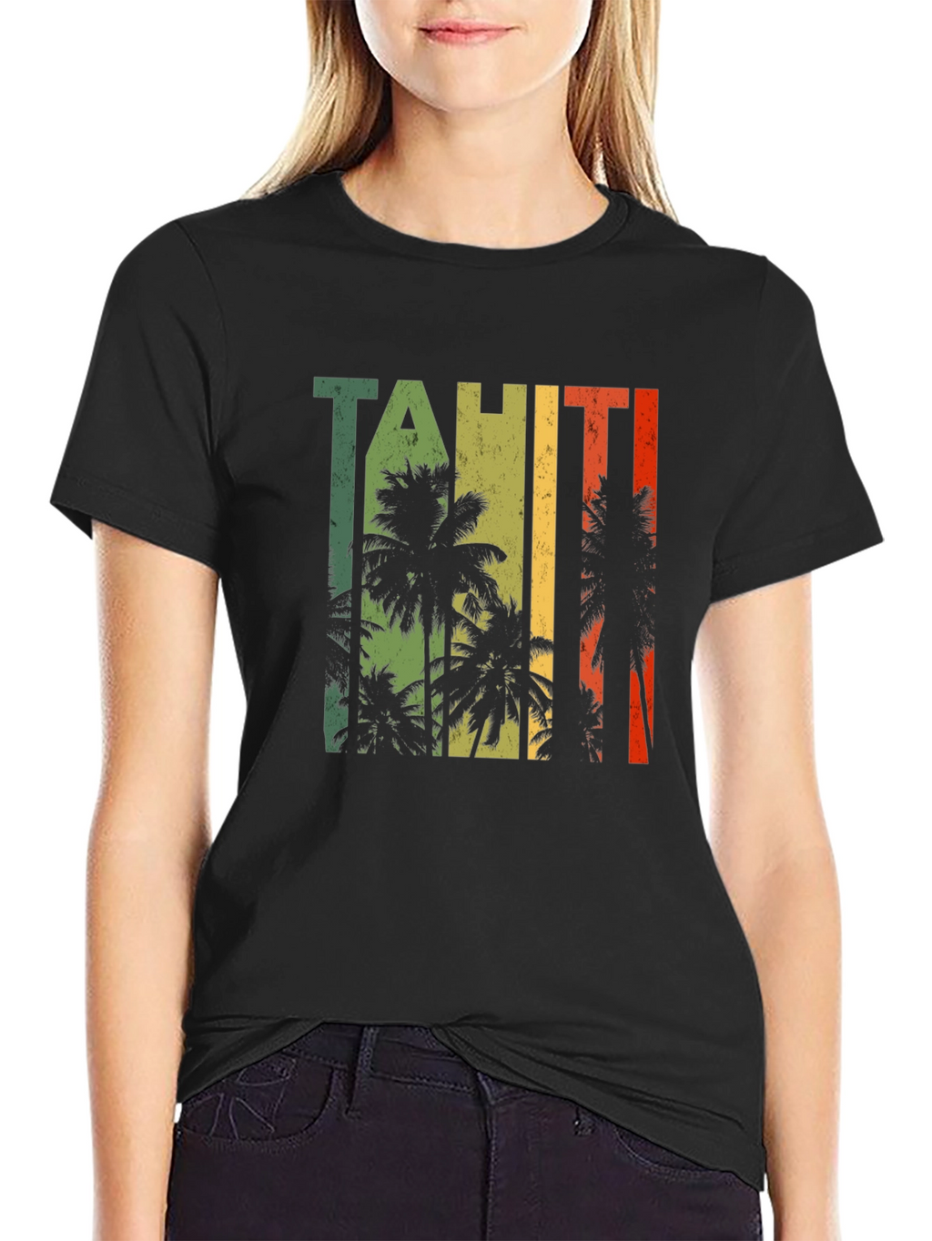 Tahiti Palm Tree Graphic Black T-Shirt