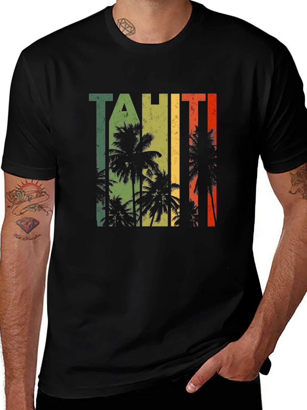 Tahiti Palm Tree Graphic Black T-Shirt