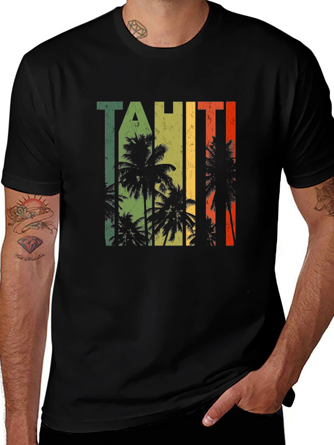 Tahiti Palm Tree Graphic Black T-Shirt