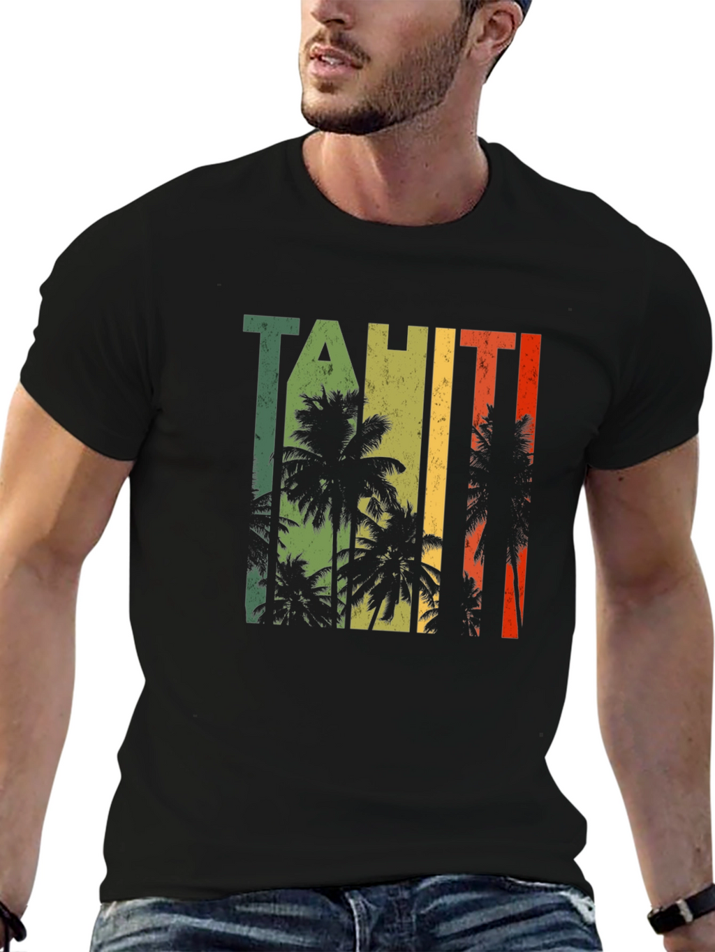 Tahiti Palm Tree Graphic Black T-Shirt