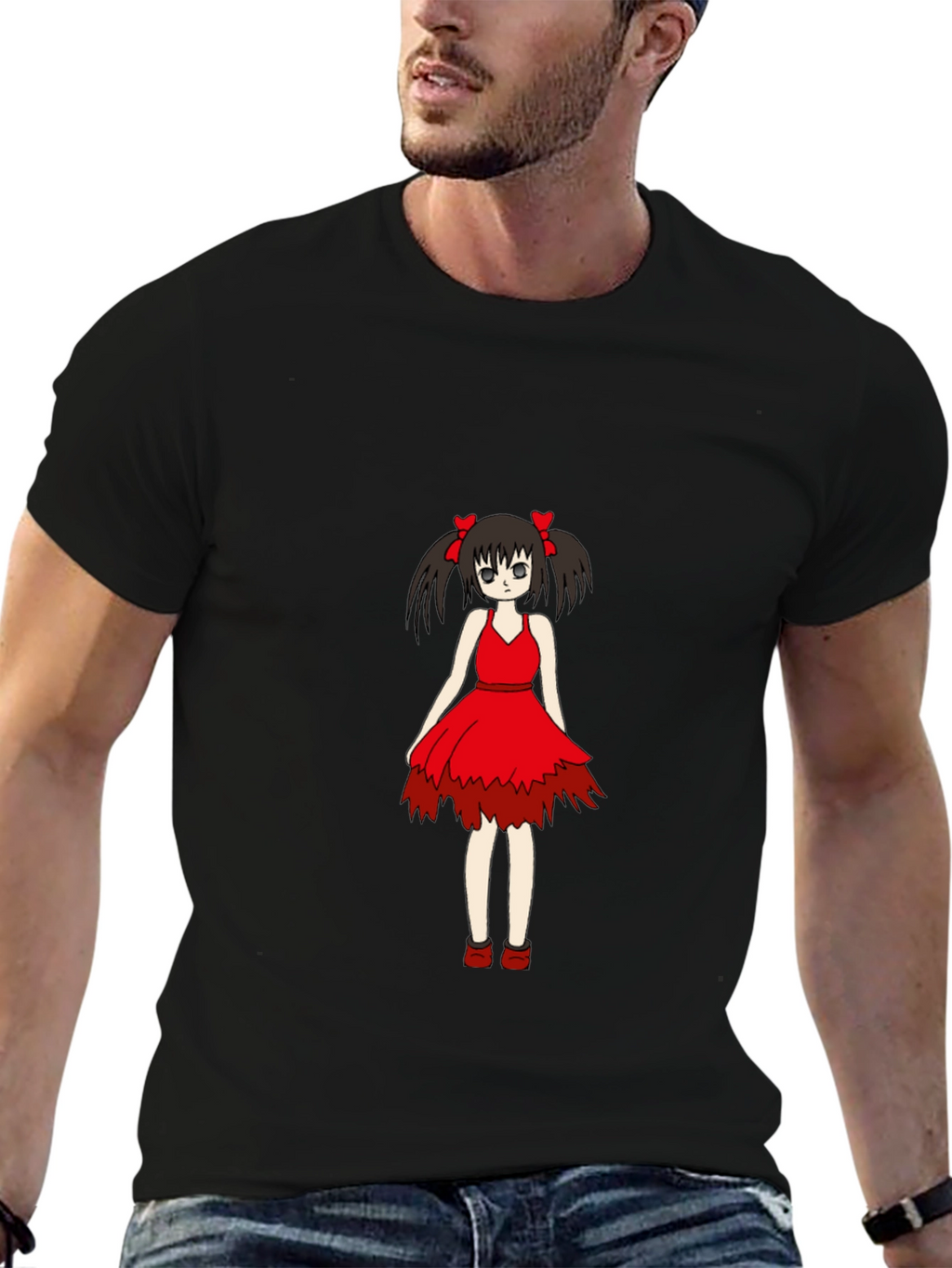 Anime Girl Graphic Black T-Shirt
