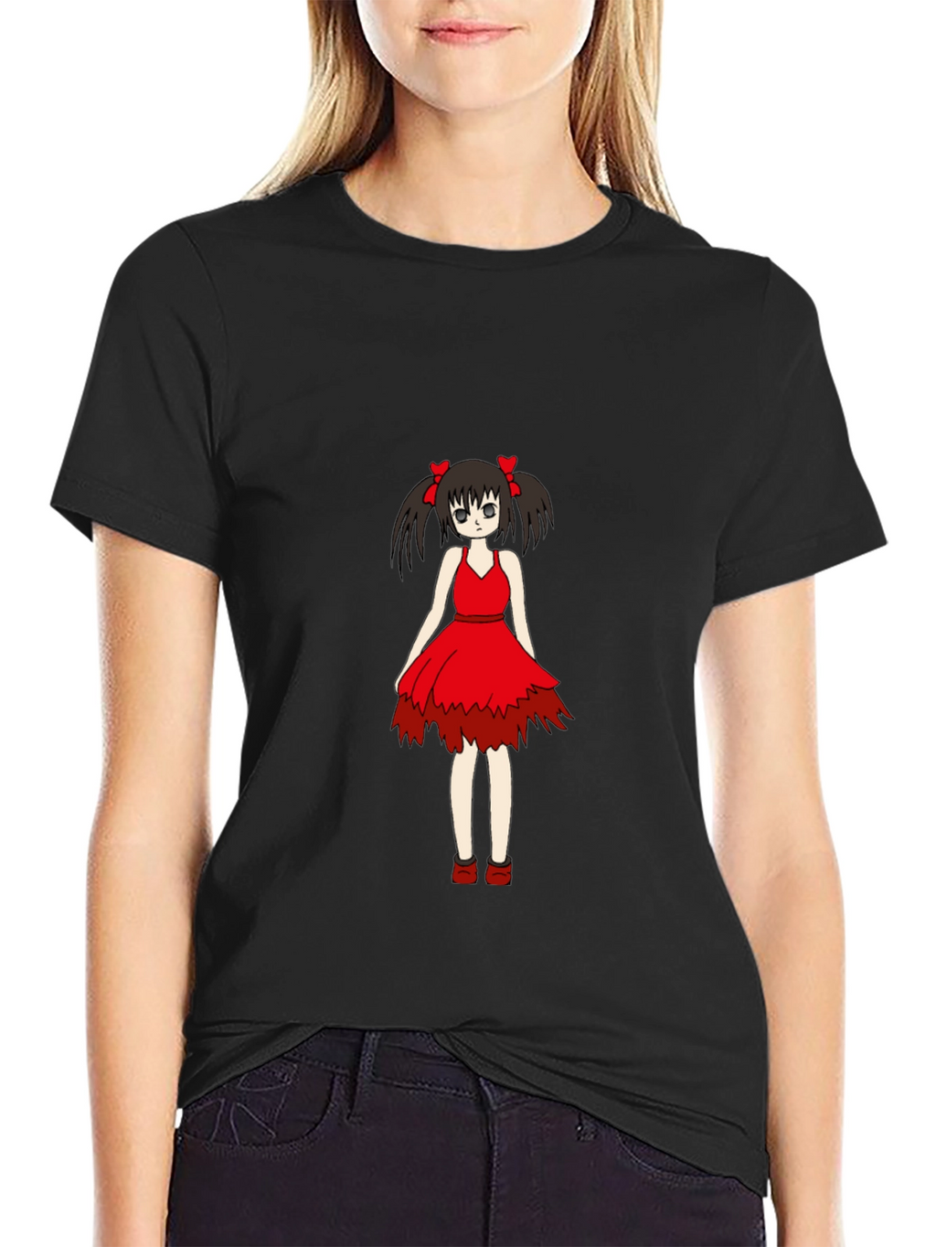 Anime Girl Graphic Black T-Shirt