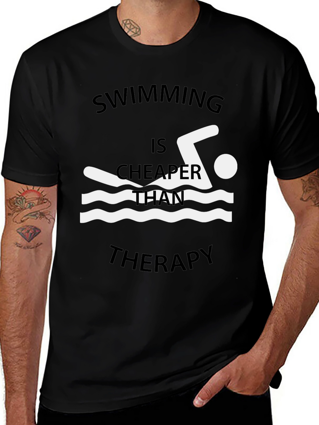 Swimming Cheaper Than Therapy Graphic T-Shirt