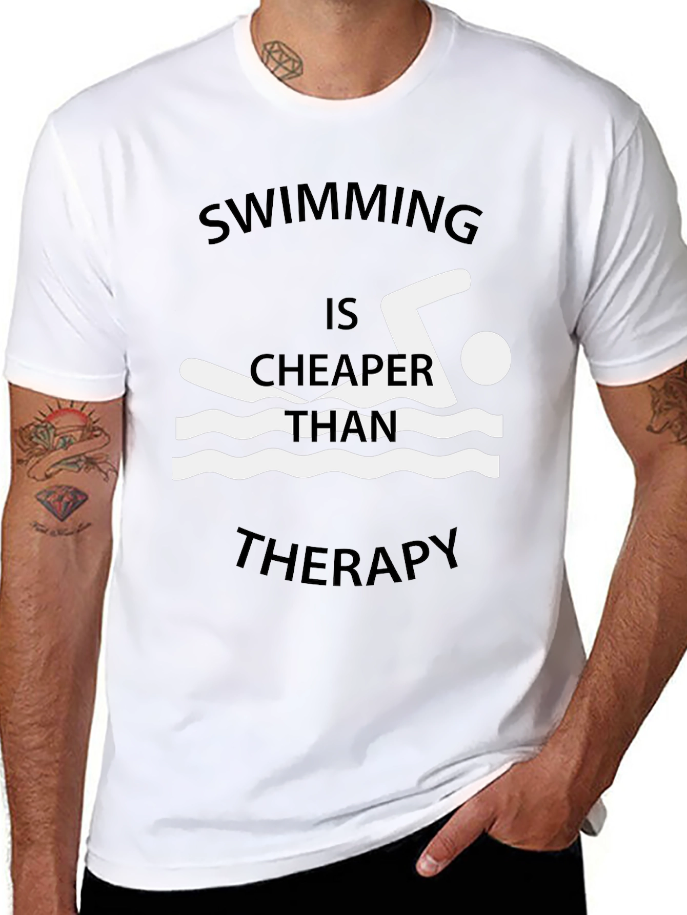 Swimming Cheaper Than Therapy Graphic T-Shirt