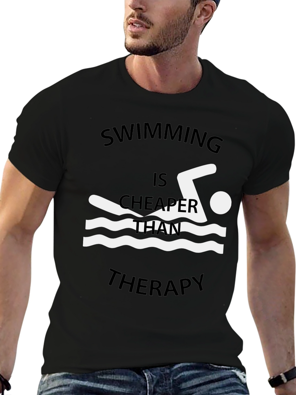 Swimming Cheaper Than Therapy Graphic T-Shirt