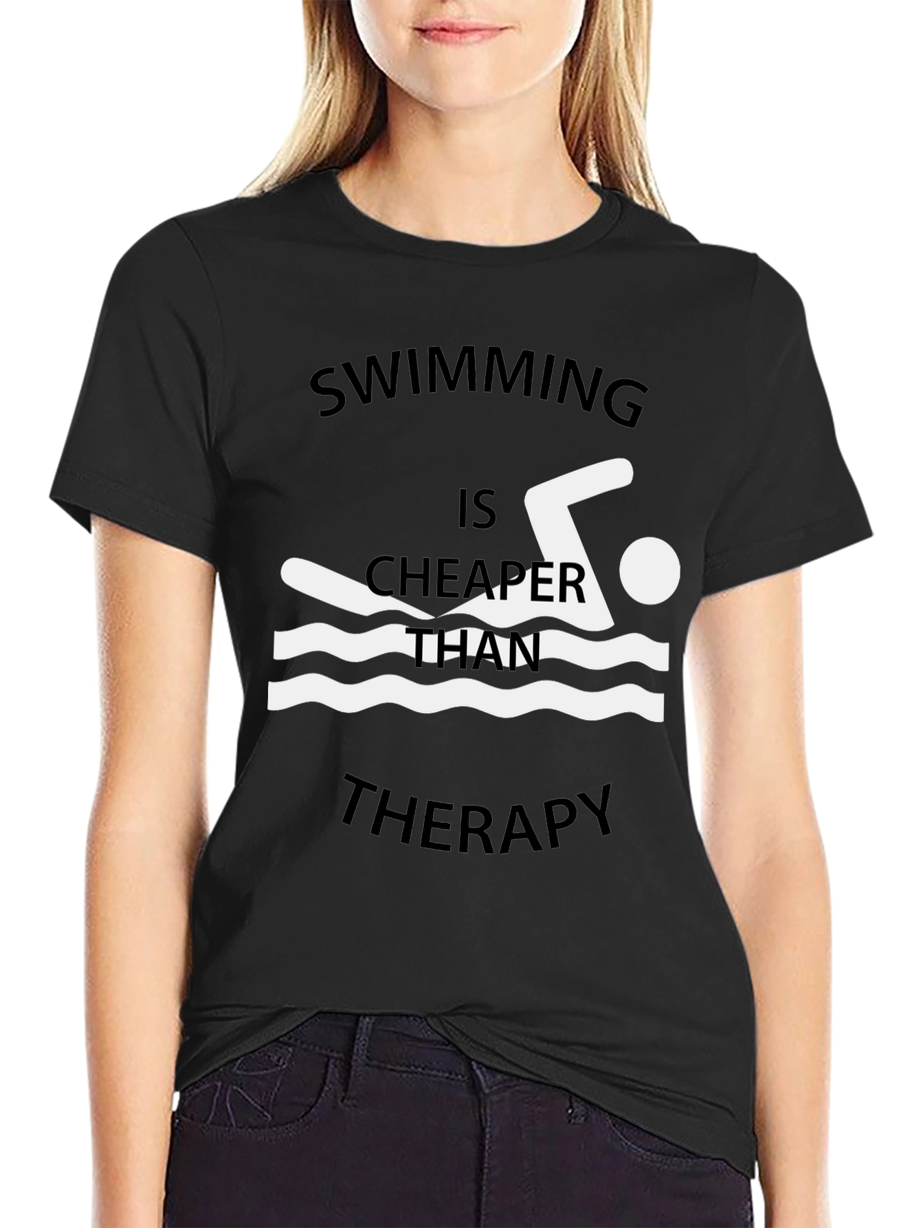 Swimming Cheaper Than Therapy Graphic T-Shirt