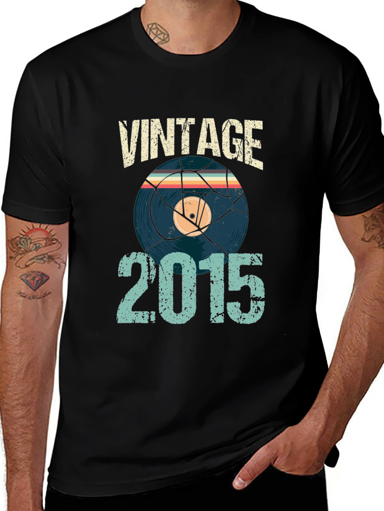 Vintage 2015 Vinyl Record Graphic Tee