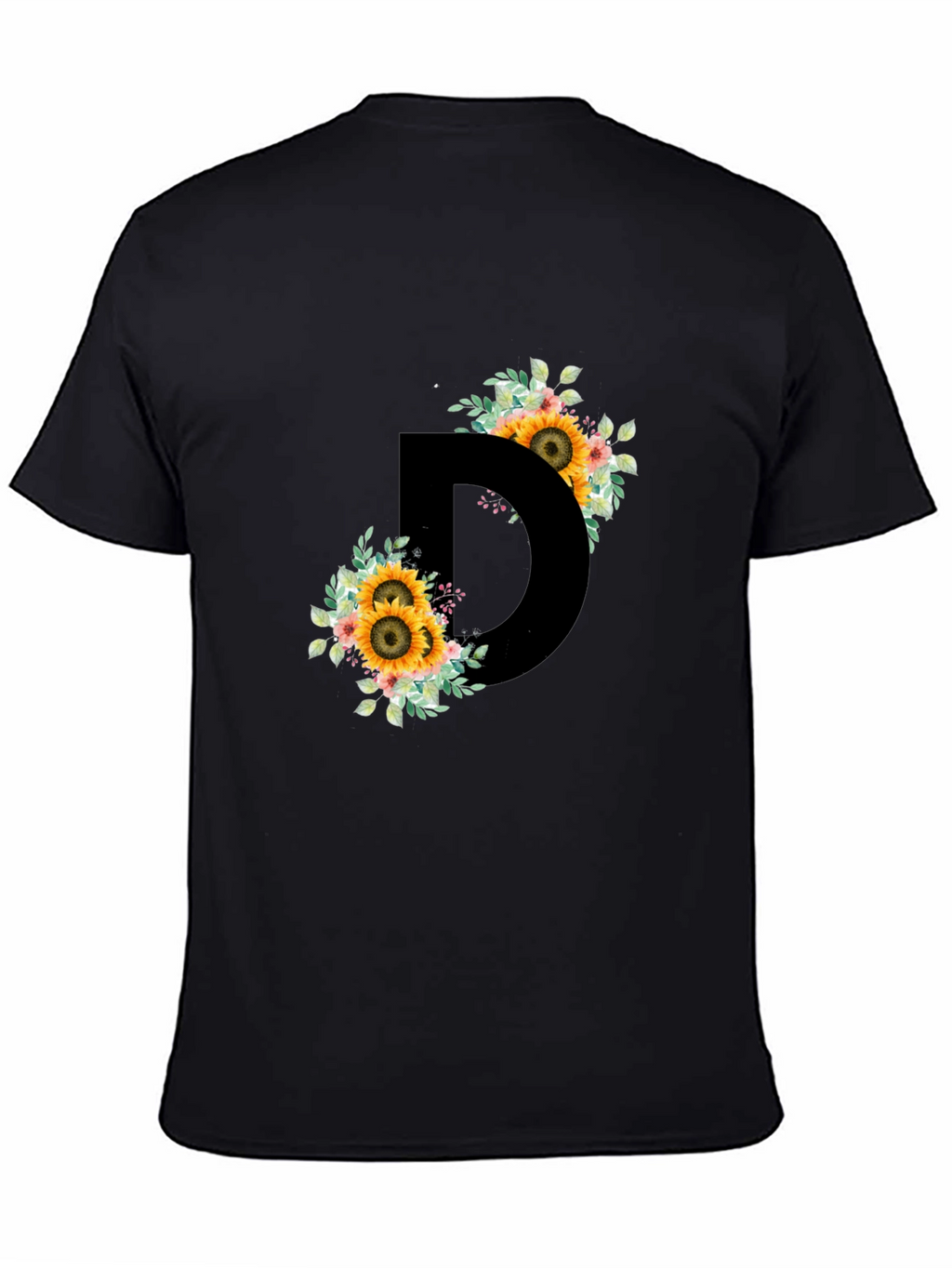 Floral Letter D Black T-Shirt