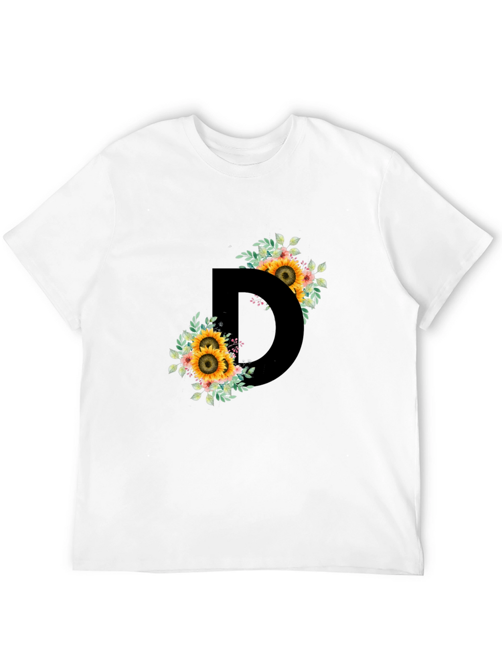 Floral Letter D Black T-Shirt
