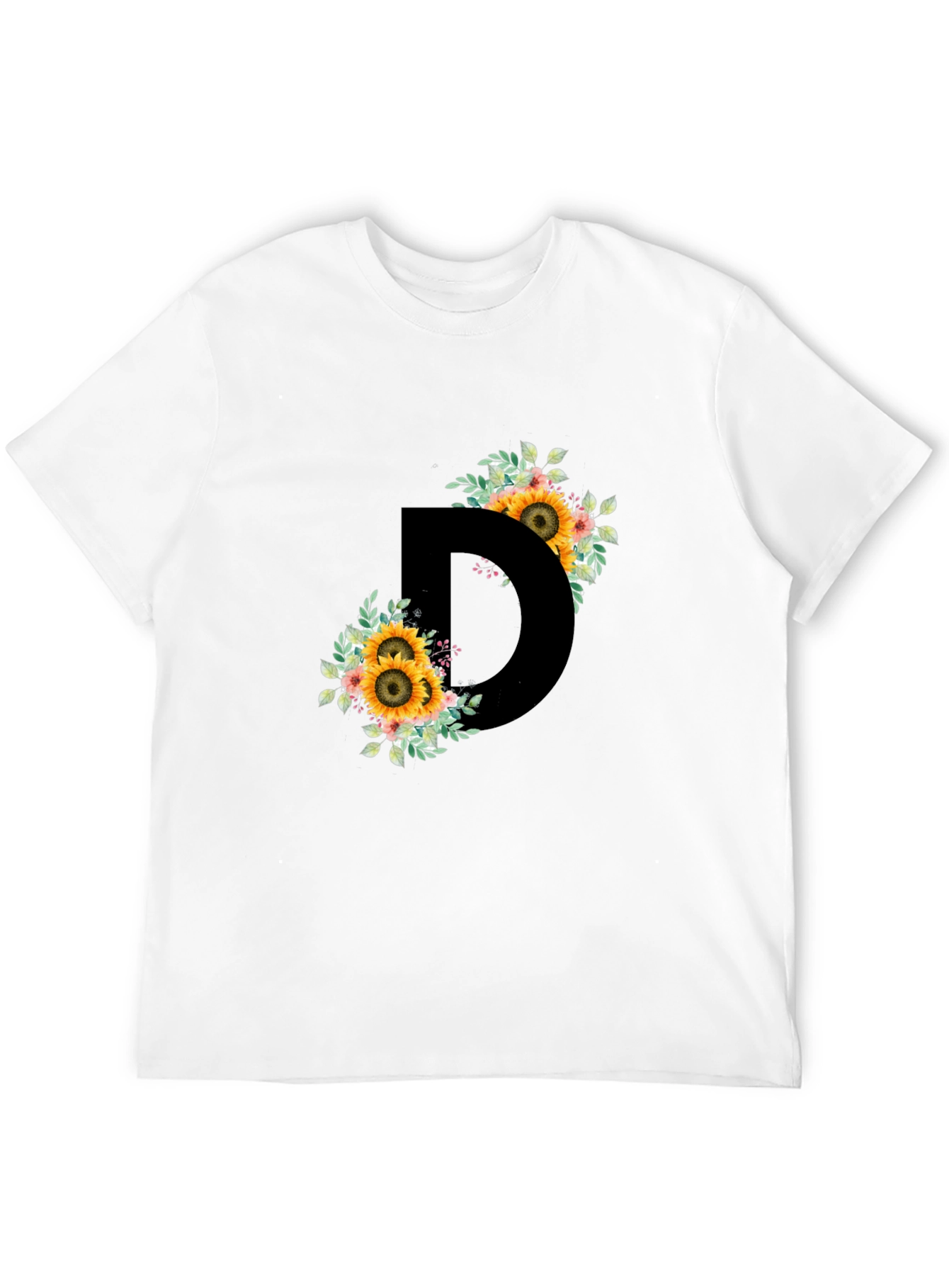 Floral Letter D Black T-Shirt