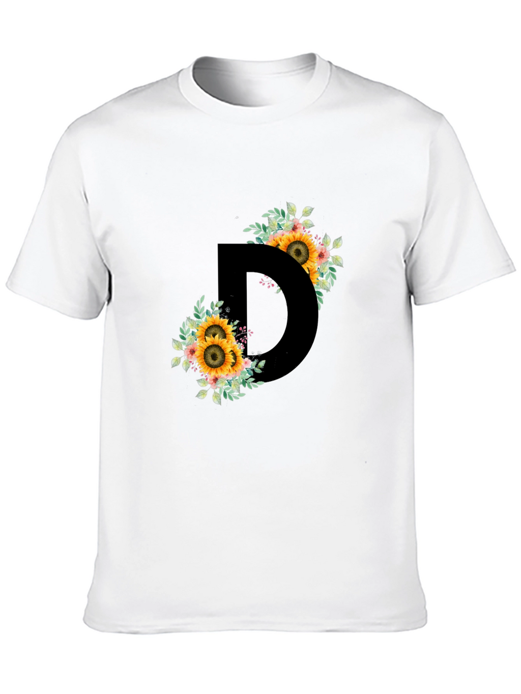 Floral Letter D Black T-Shirt