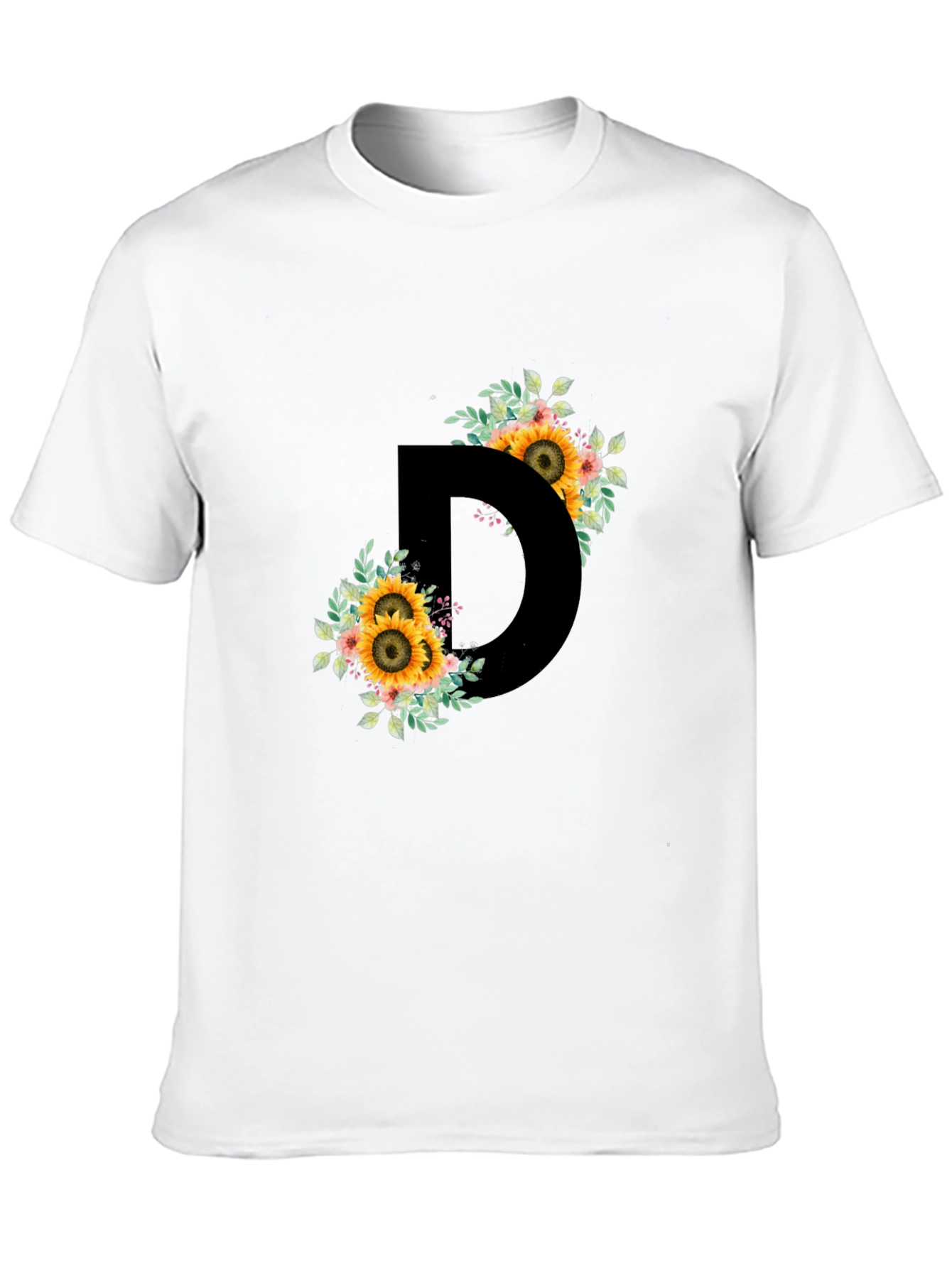 Floral Letter D Black T-Shirt