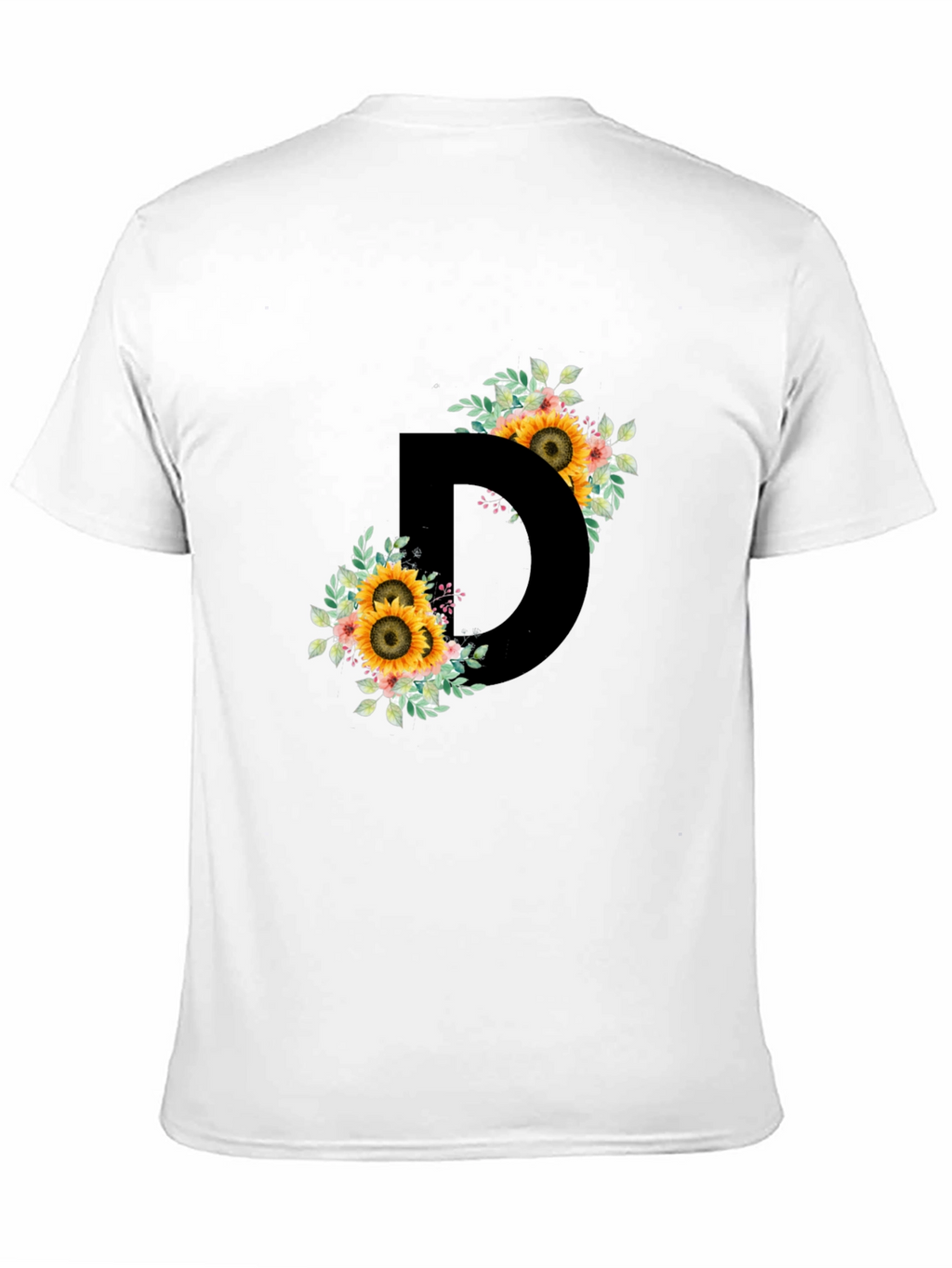 Floral Letter D Black T-Shirt