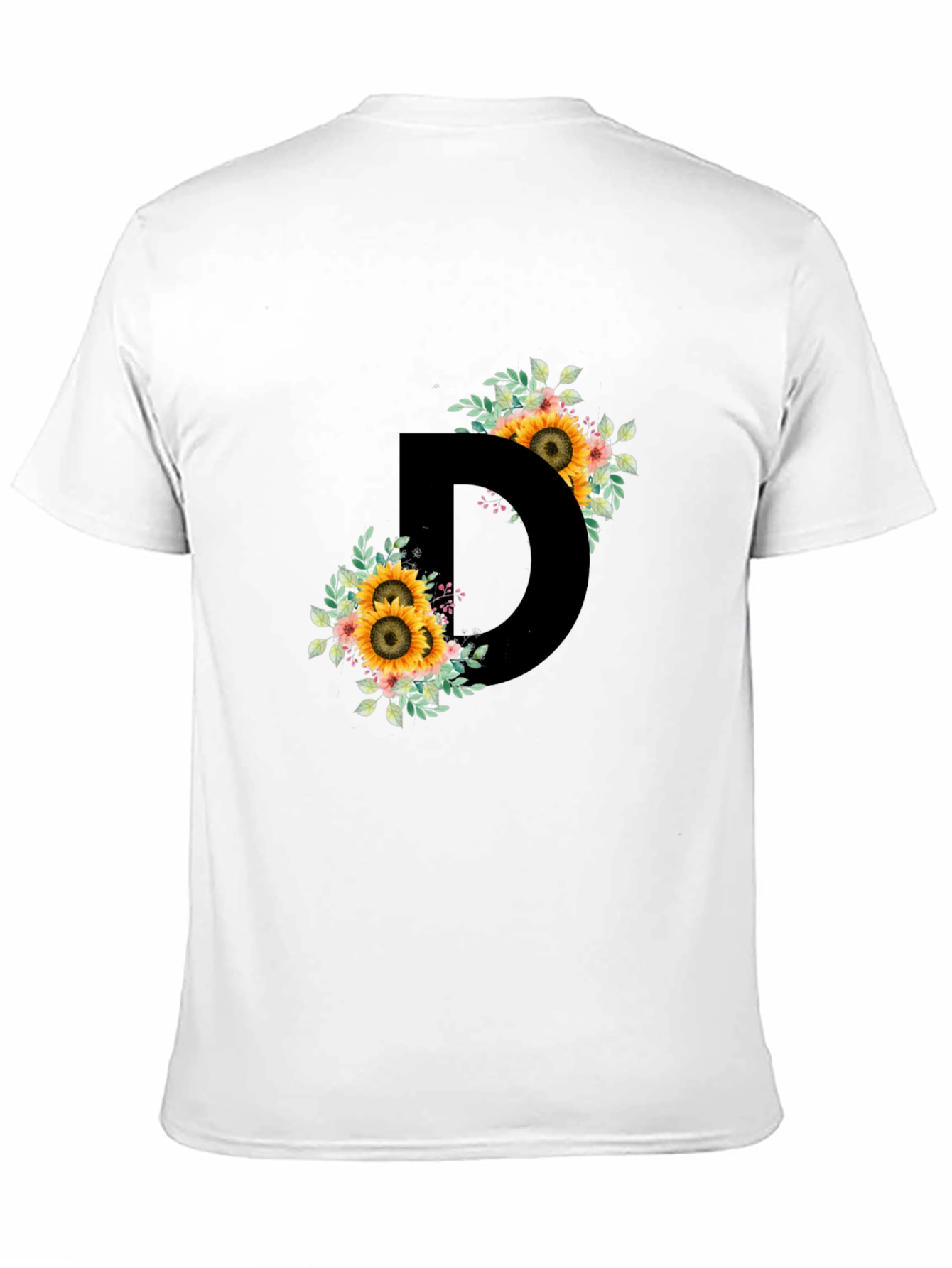 Floral Letter D Black T-Shirt