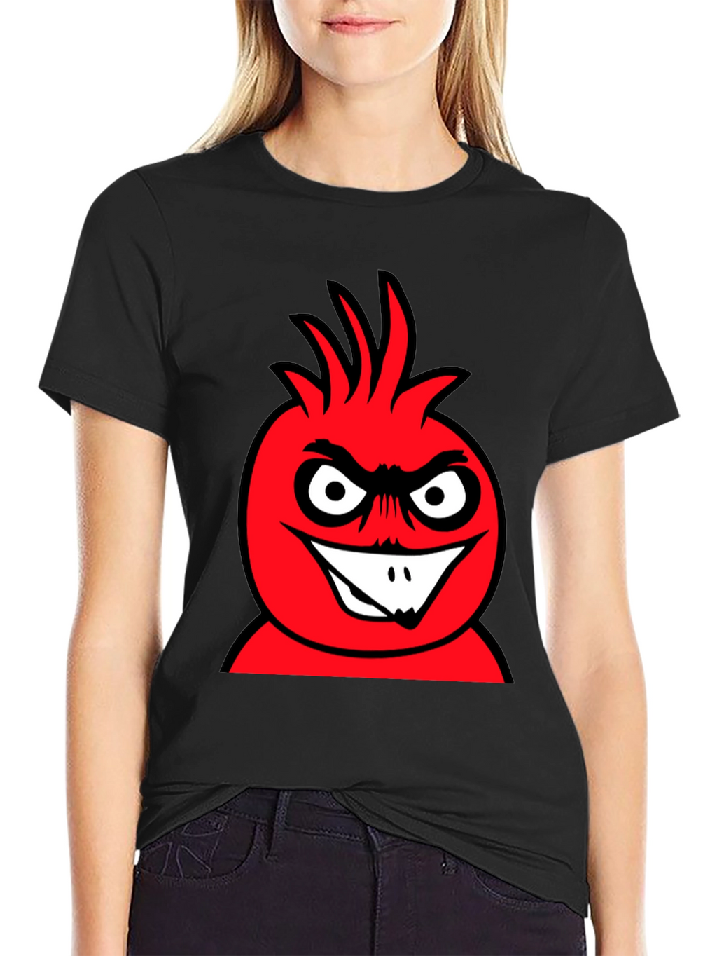 Mens Black T-Shirt with Red Cartoon Graphic