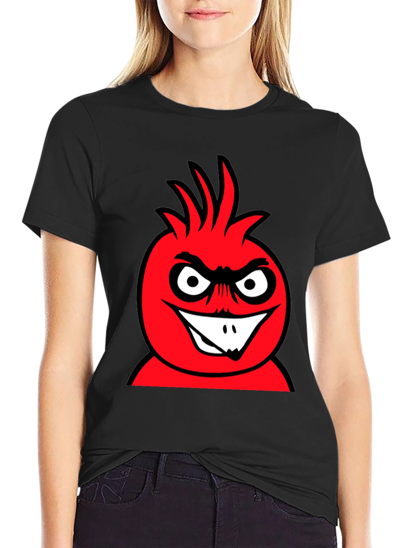 Mens Black T-Shirt with Red Cartoon Graphic
