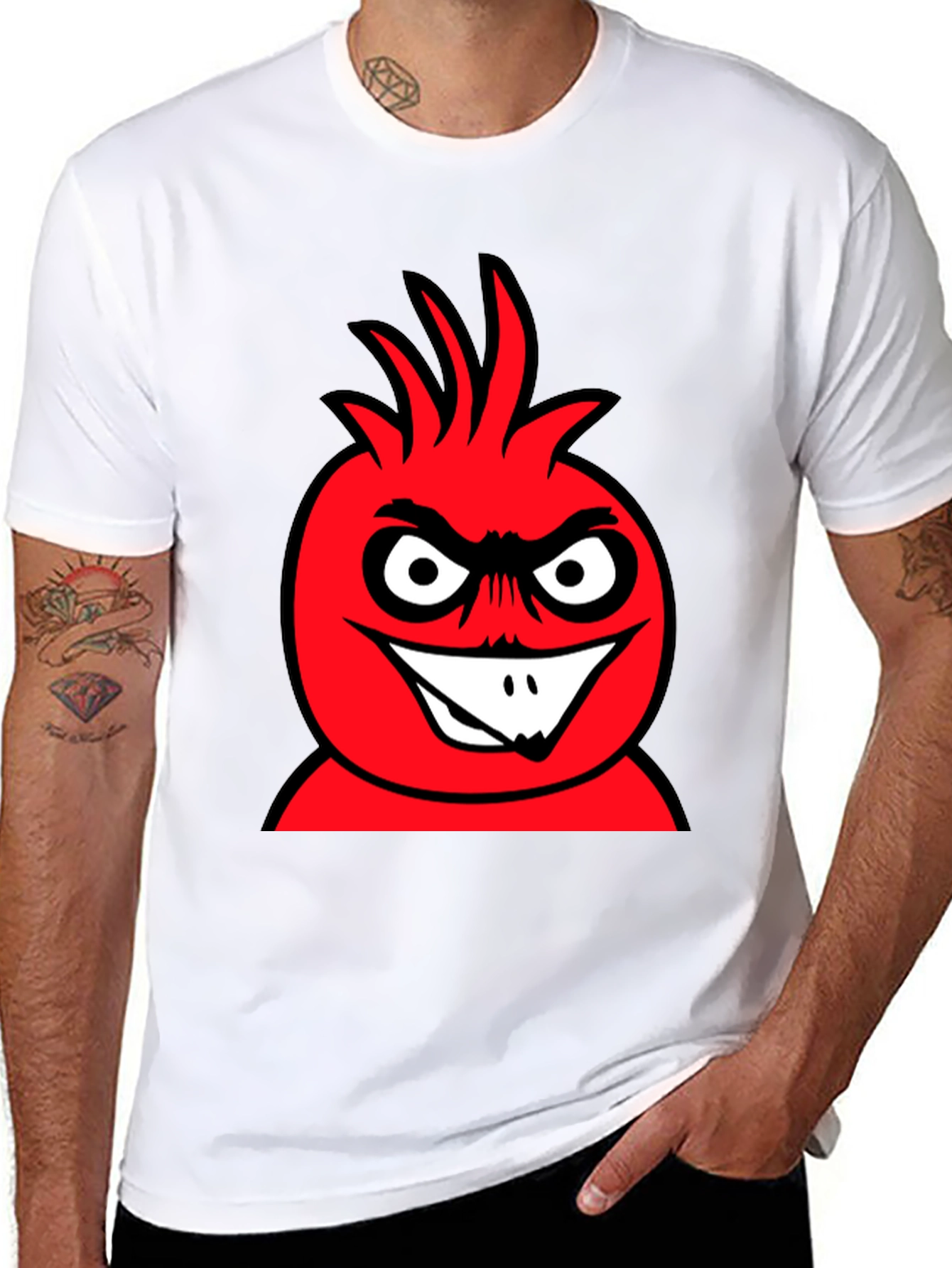Mens Black T-Shirt with Red Cartoon Graphic