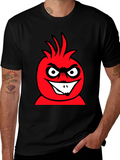 Mens Black T-Shirt with Red Cartoon Graphic