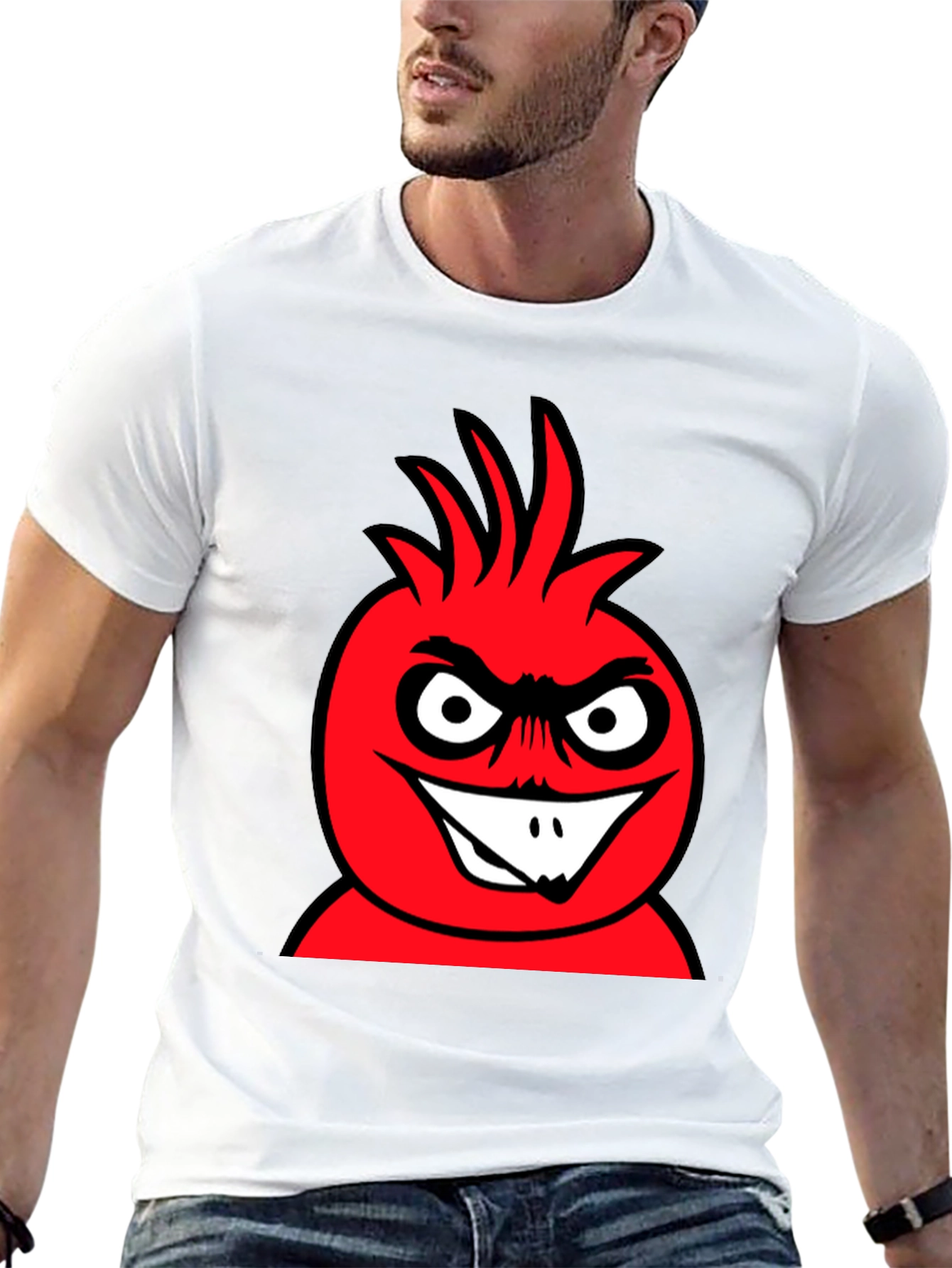 Mens Black T-Shirt with Red Cartoon Graphic