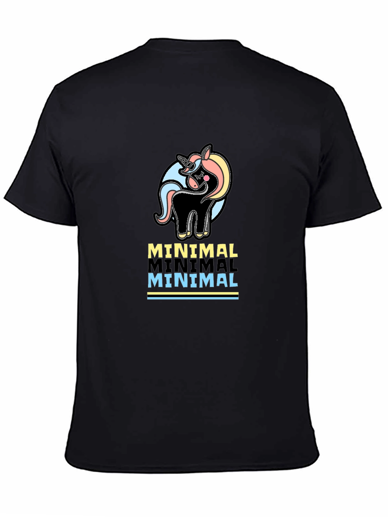 Minimal Unicorn Graphic Print T-Shirt - Black