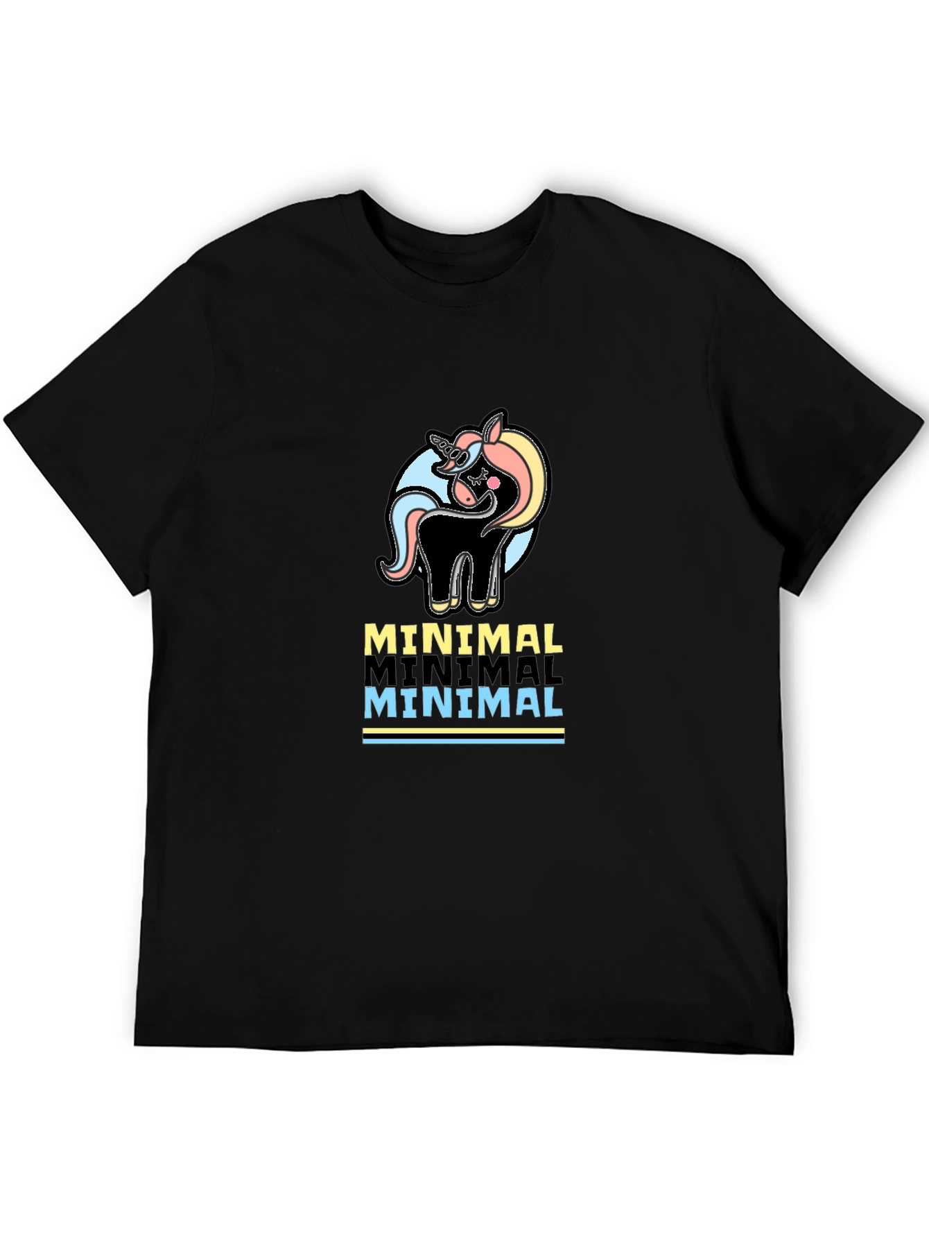 Minimal Unicorn Graphic Print T-Shirt - Black