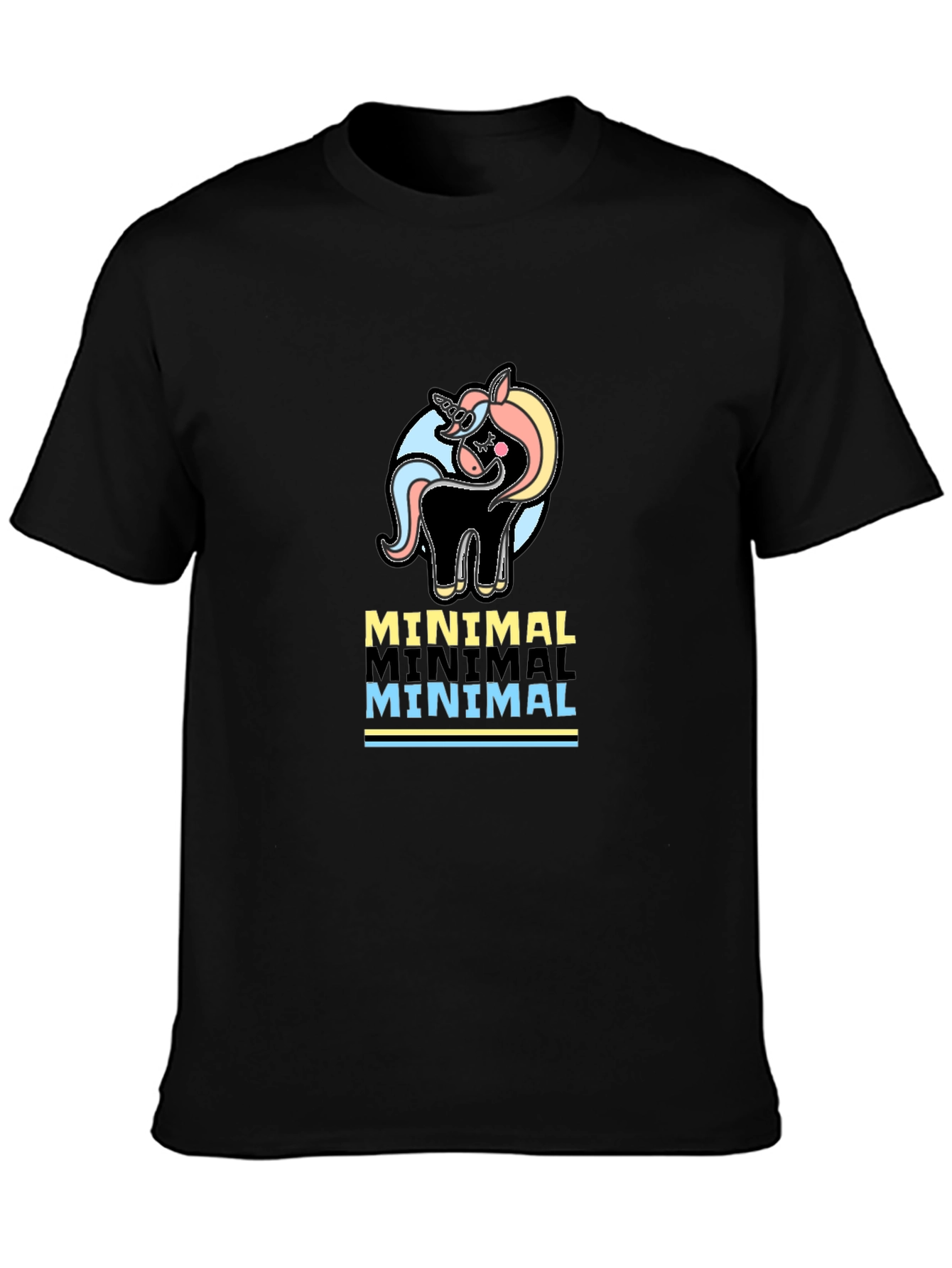Minimal Unicorn Graphic Print T-Shirt - Black