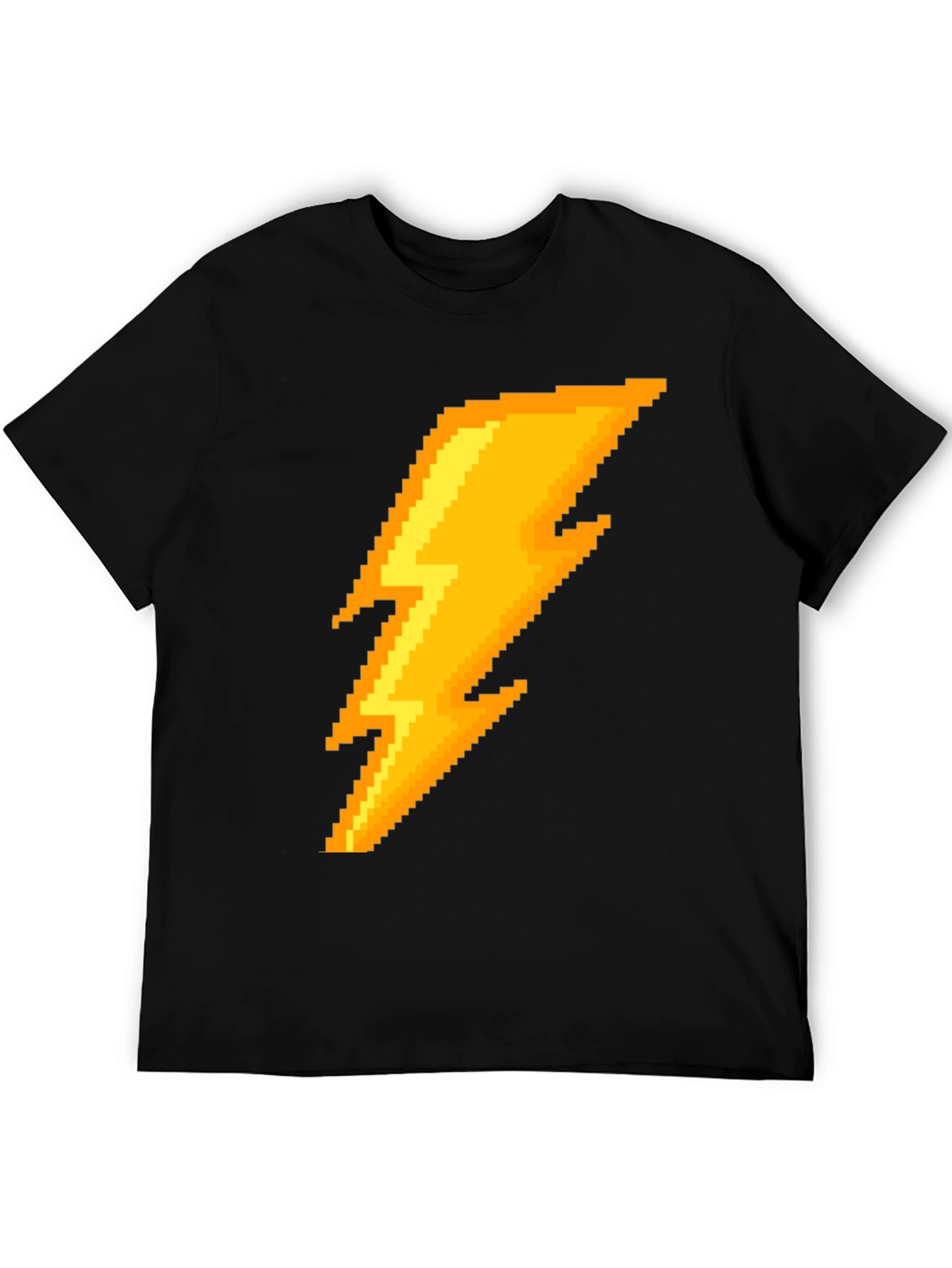 Pixel Lightning Bolt Graphic Tee - Black Cotton T-Shirt