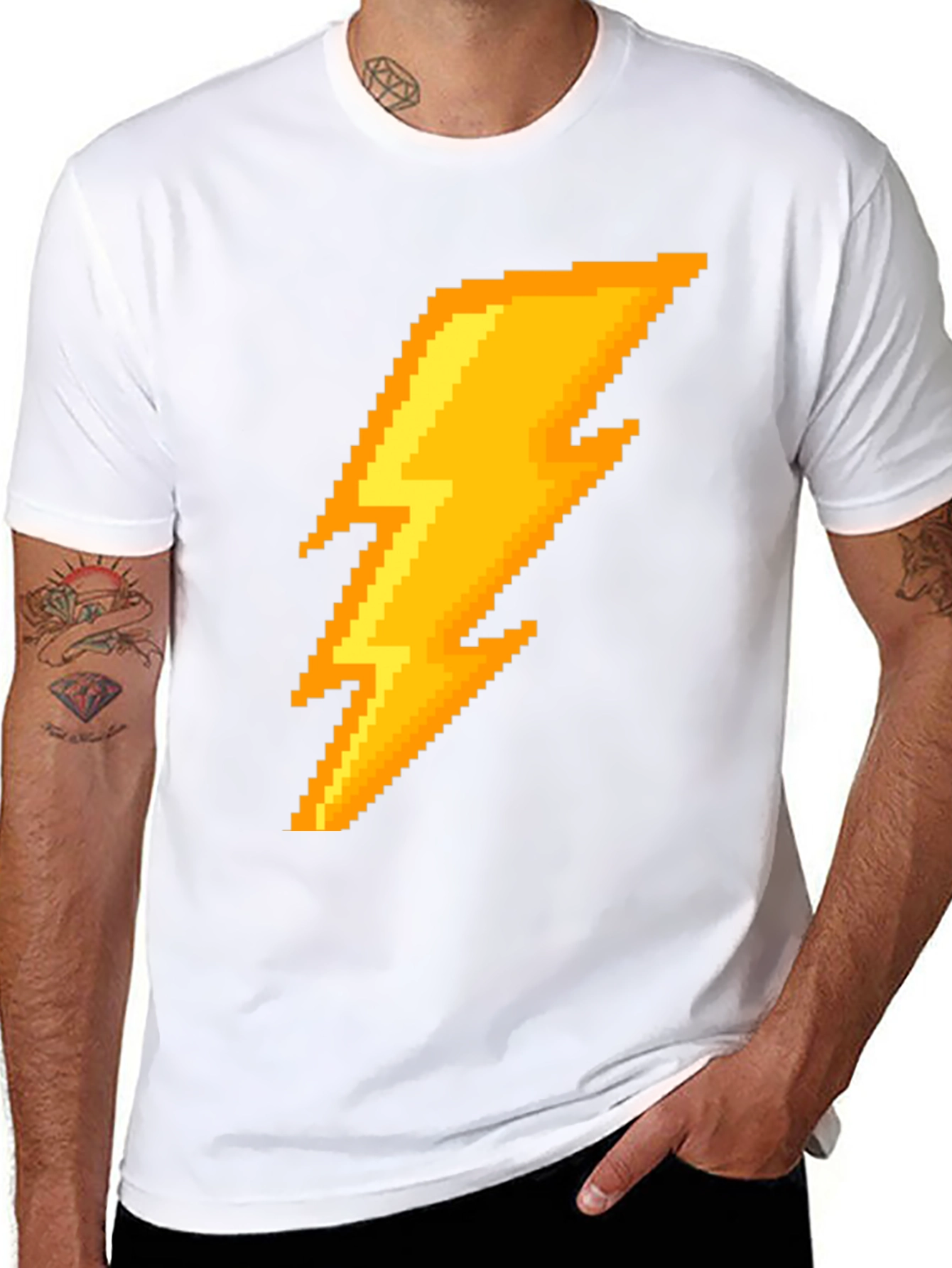 Pixel Lightning Bolt Graphic Tee - Black Cotton T-Shirt