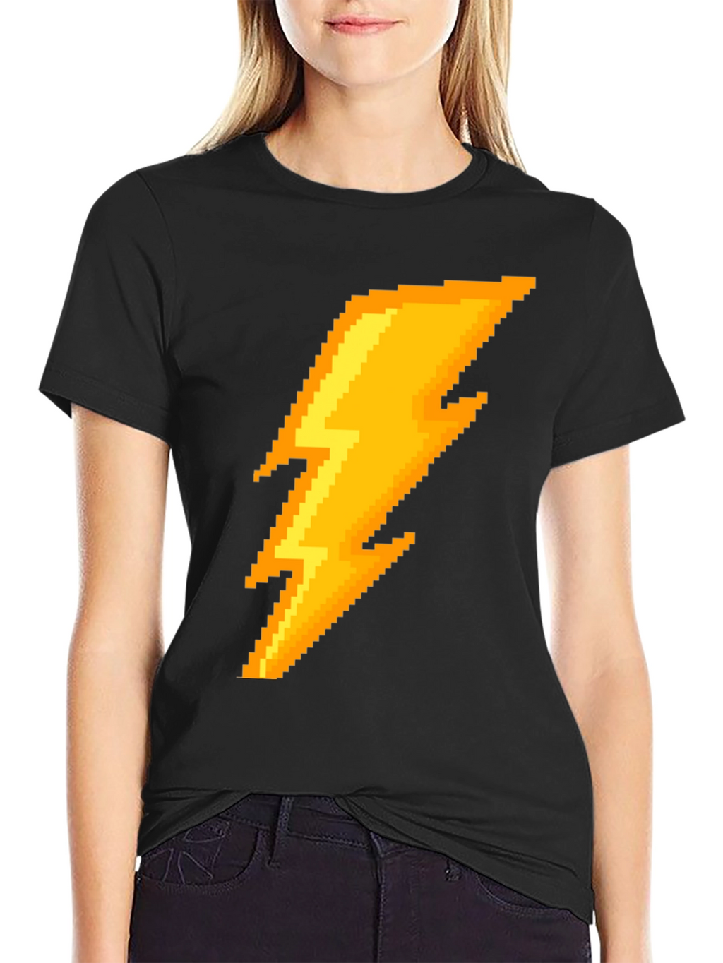 Pixel Lightning Bolt Graphic Tee - Black Cotton T-Shirt