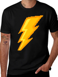 Pixel Lightning Bolt Graphic Tee - Black Cotton T-Shirt