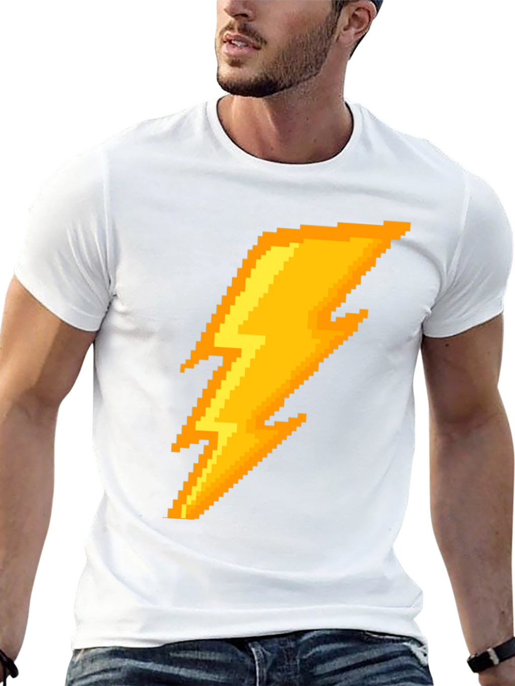 Pixel Lightning Bolt Graphic Tee - Black Cotton T-Shirt