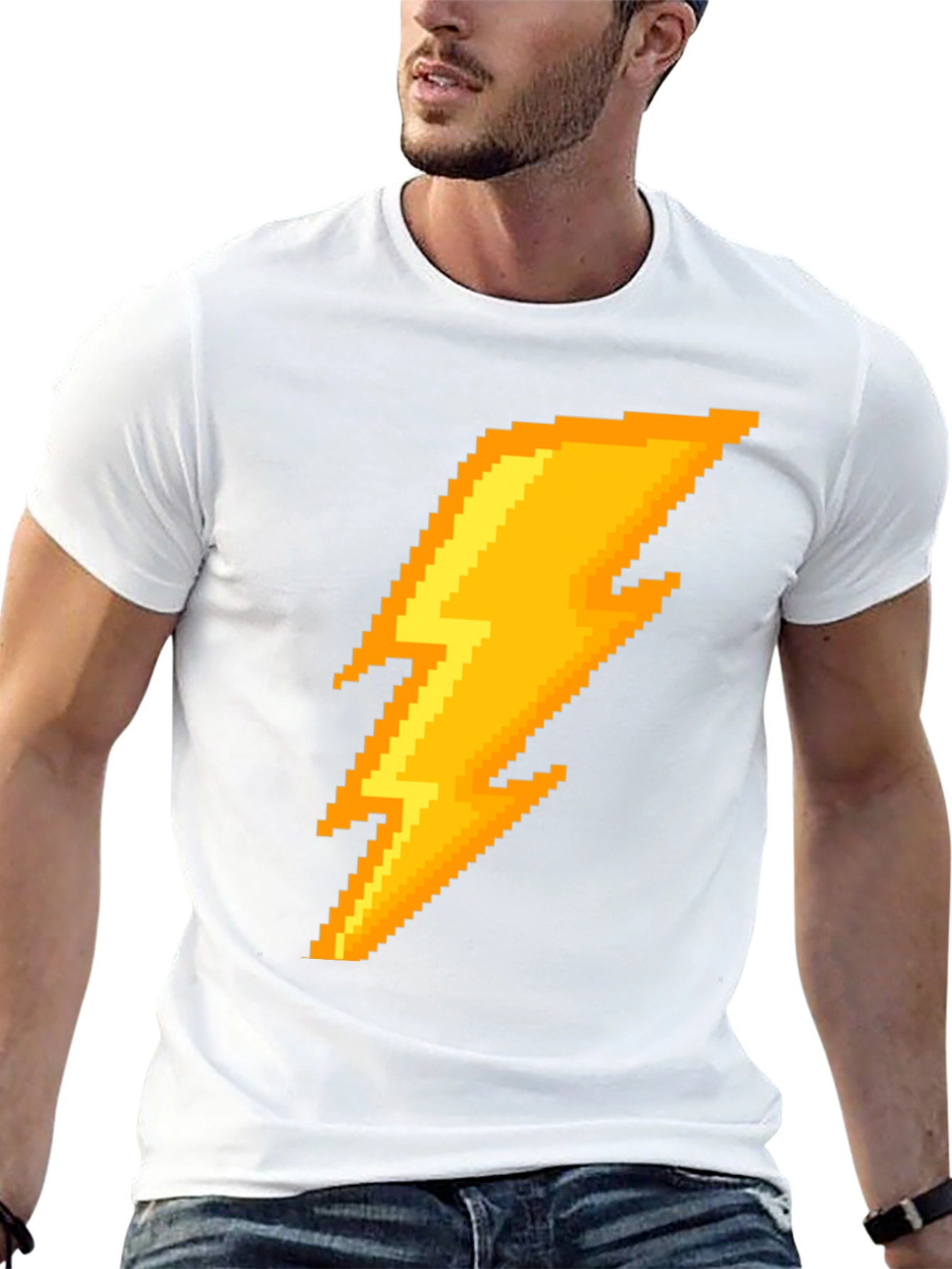Pixel Lightning Bolt Graphic Tee - Black Cotton T-Shirt