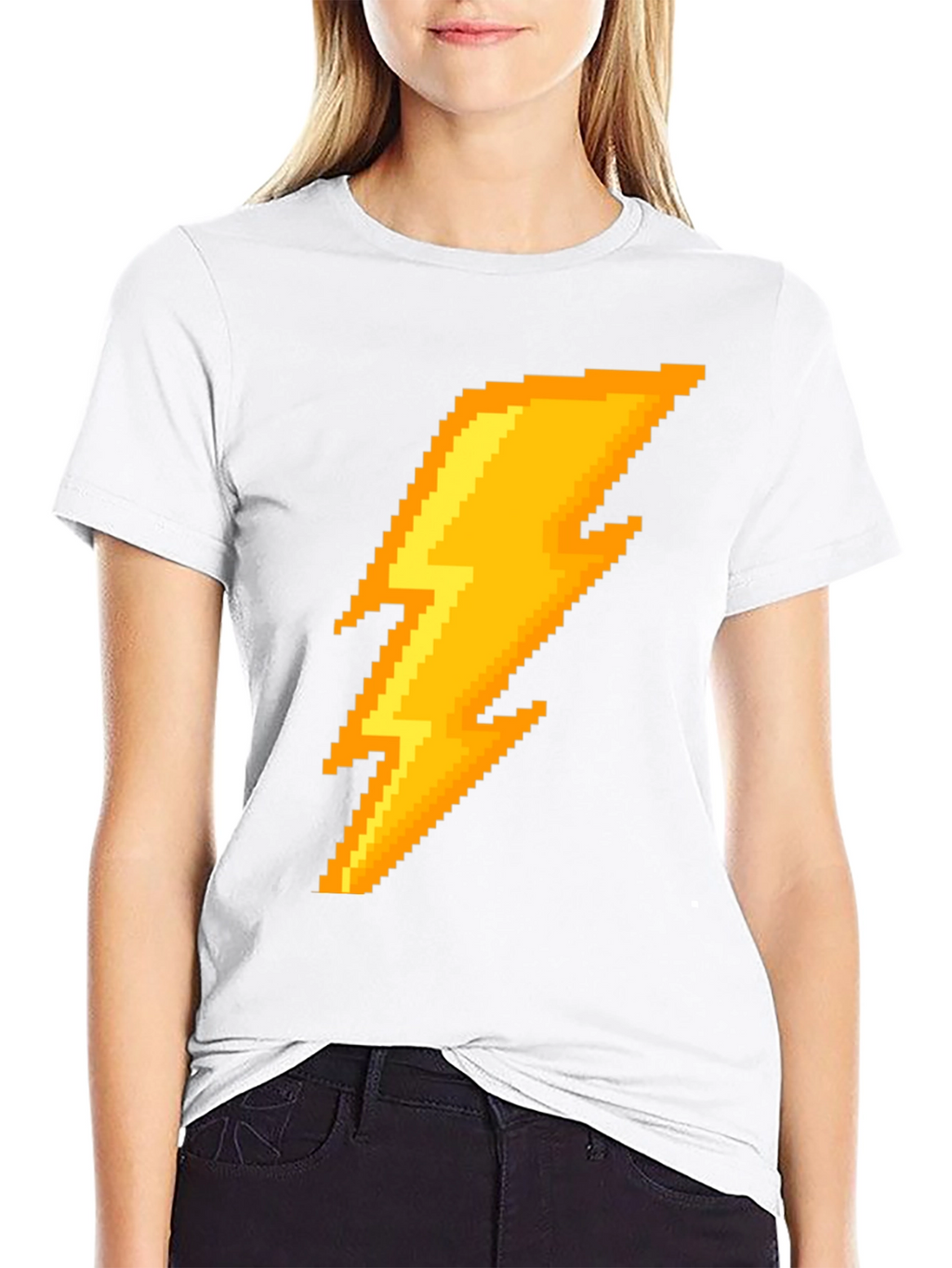 Pixel Lightning Bolt Graphic Tee - Black Cotton T-Shirt