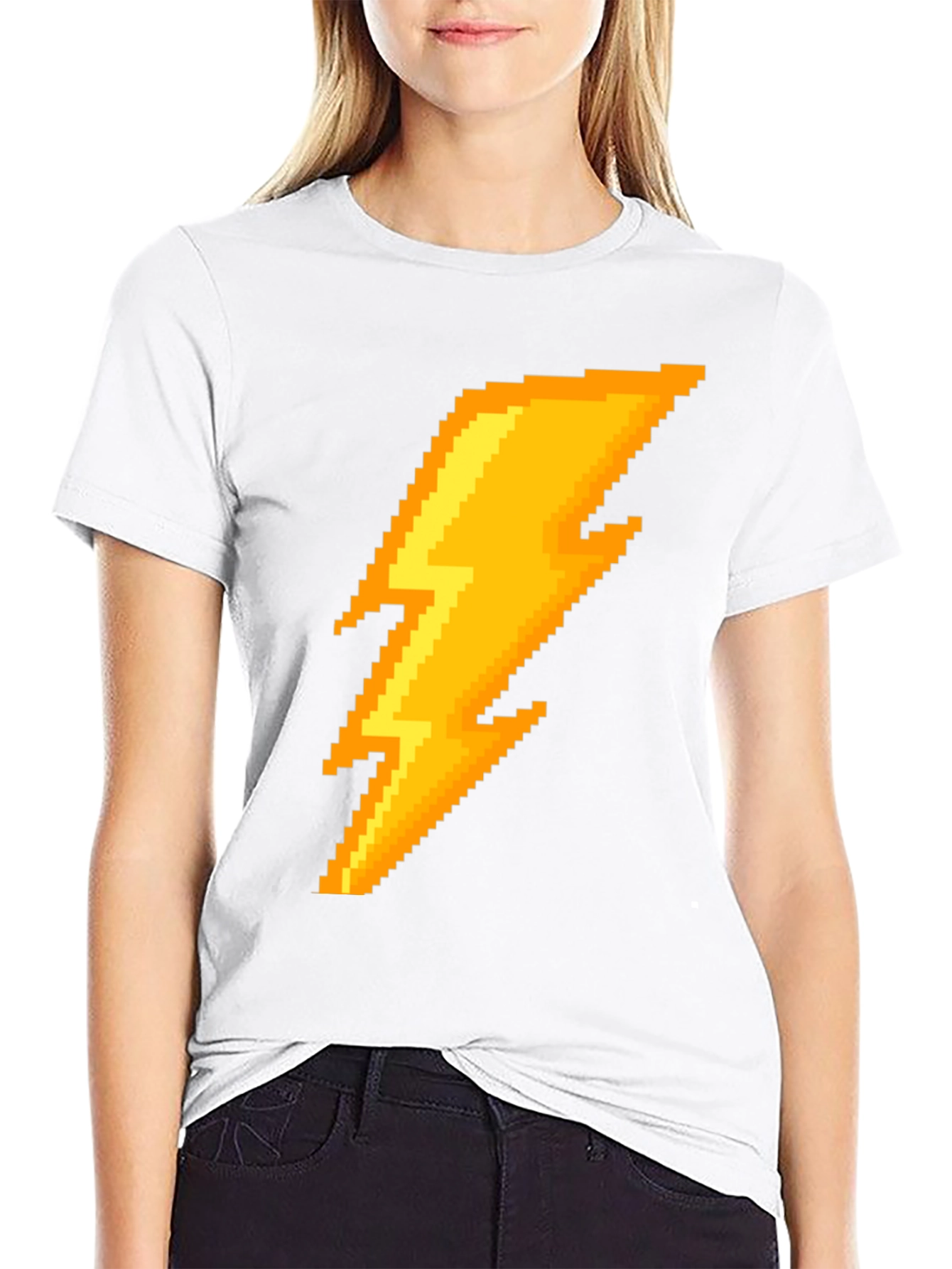 Pixel Lightning Bolt Graphic Tee - Black Cotton T-Shirt