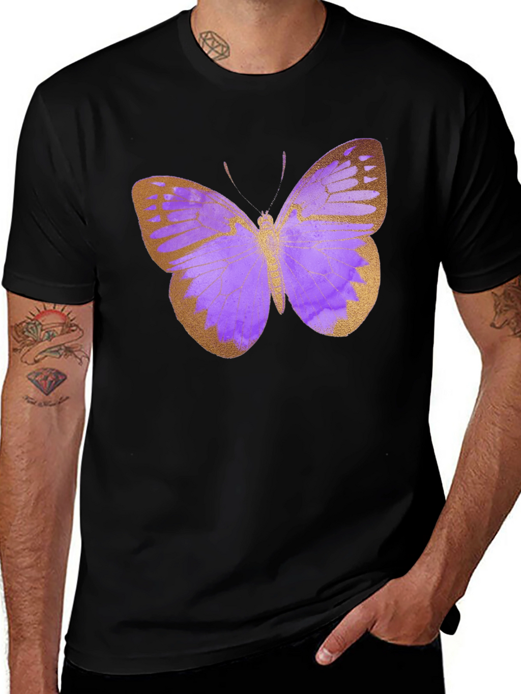 Butterfly Print Black T-Shirt