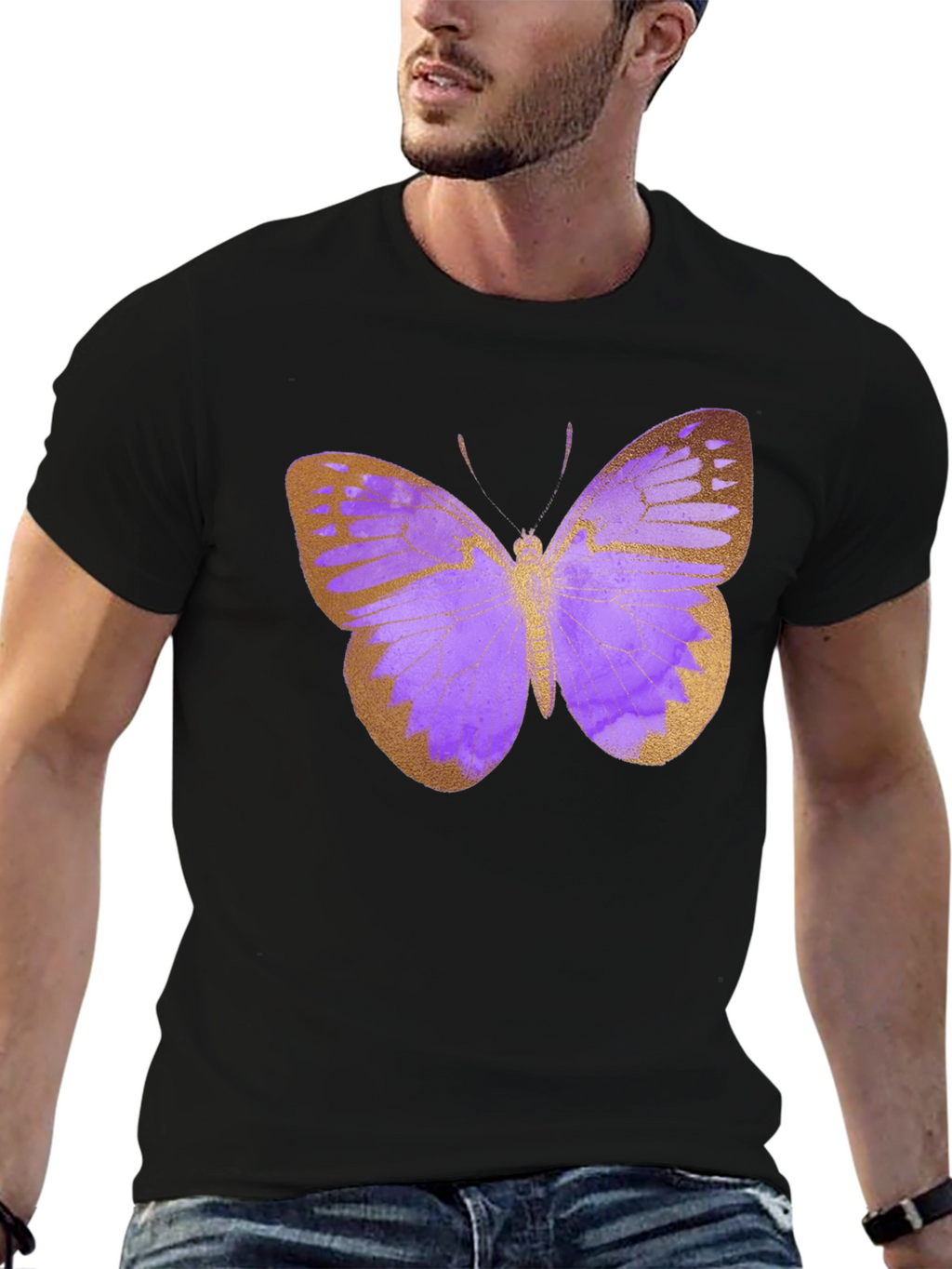 Butterfly Print Black T-Shirt