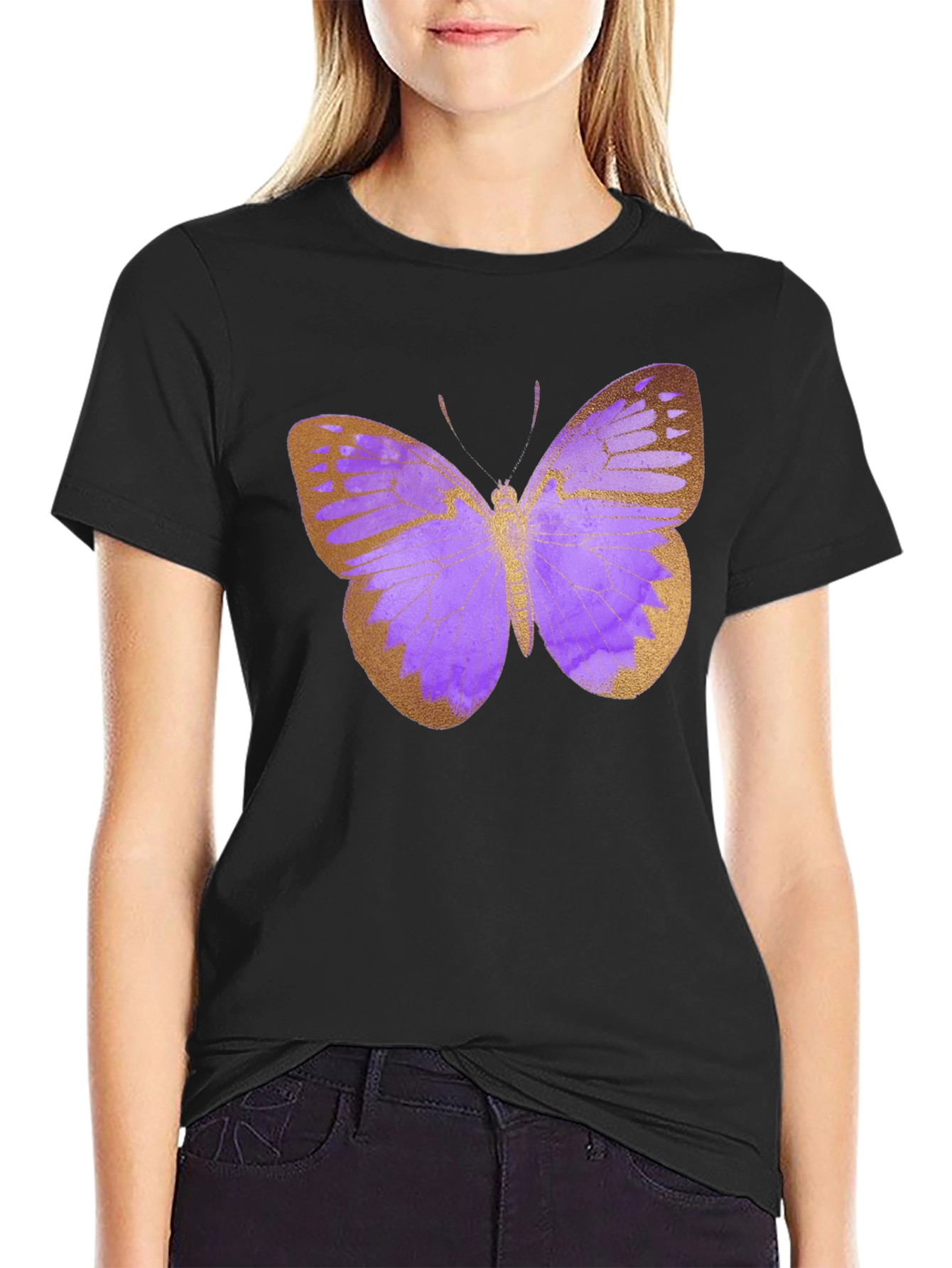 Butterfly Print Black T-Shirt