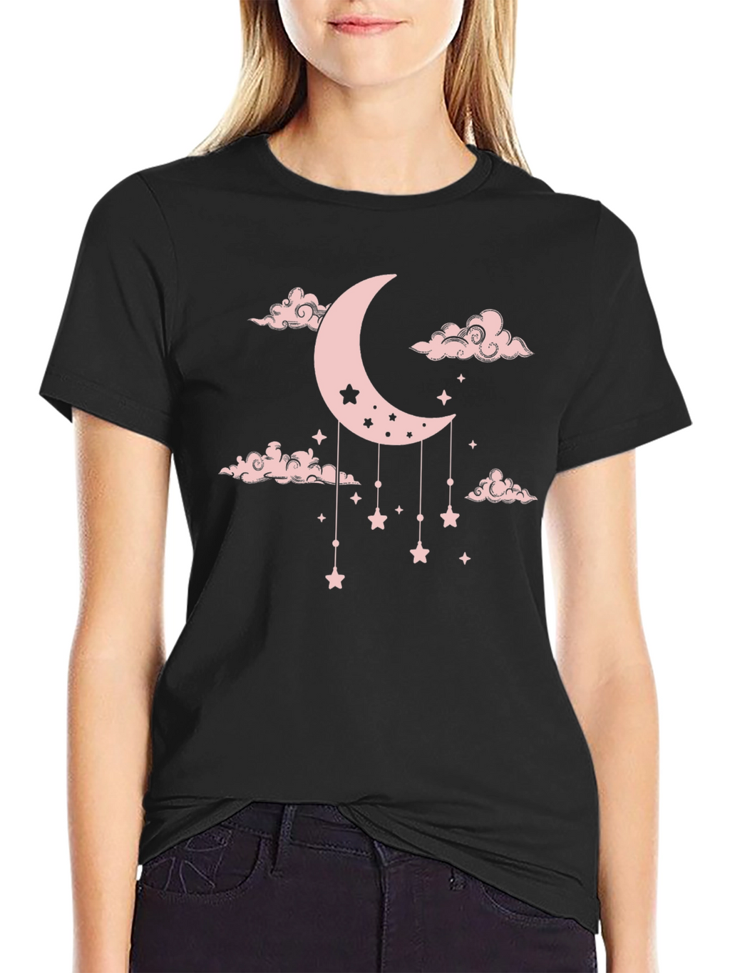 Dreamy Moon & Stars Graphic Tee - Black