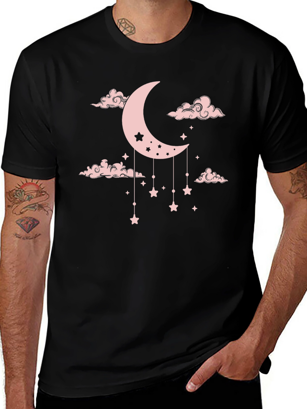 Dreamy Moon & Stars Graphic Tee - Black