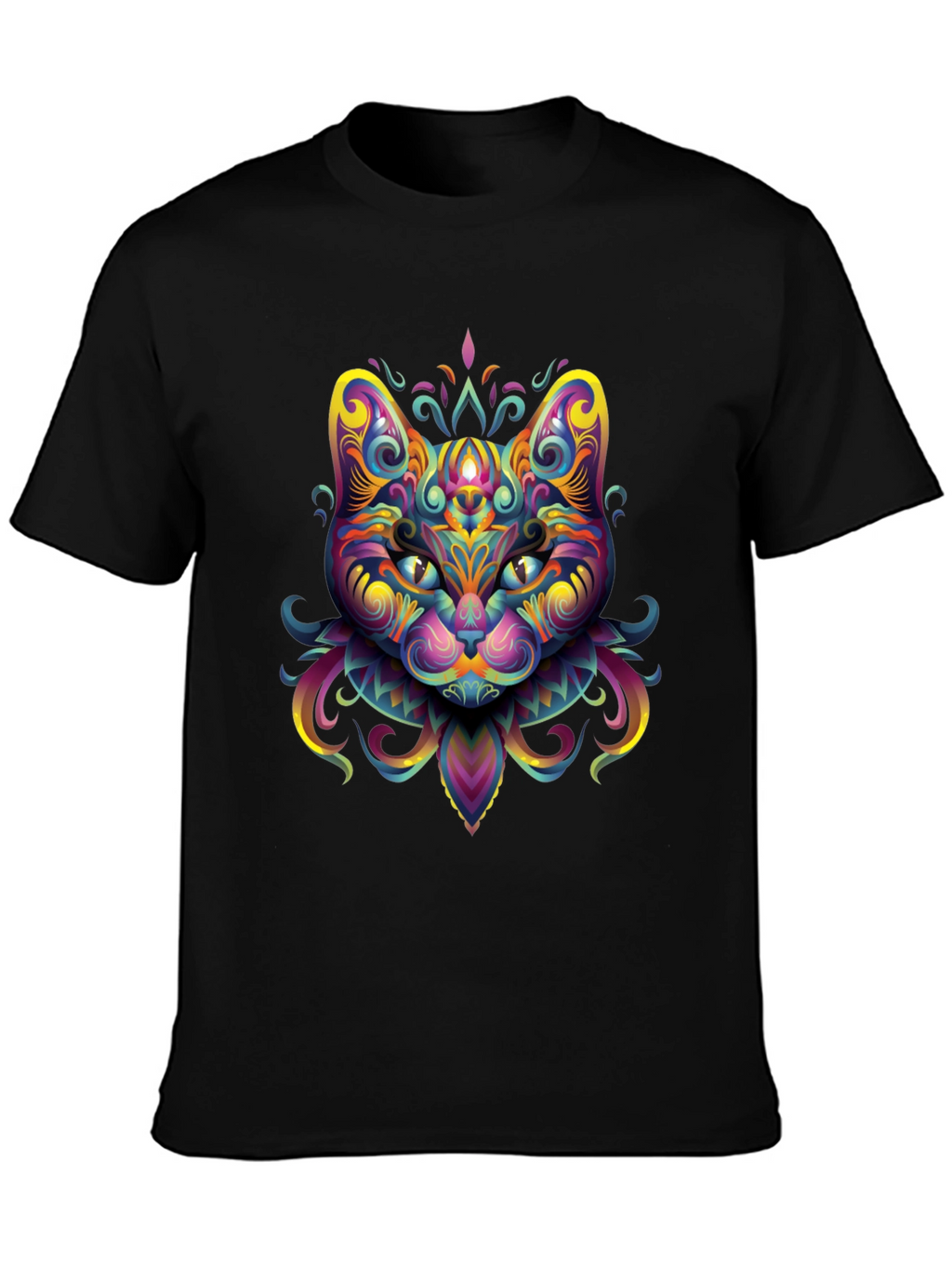 Psychedelic Cat Graphic Tee - Black