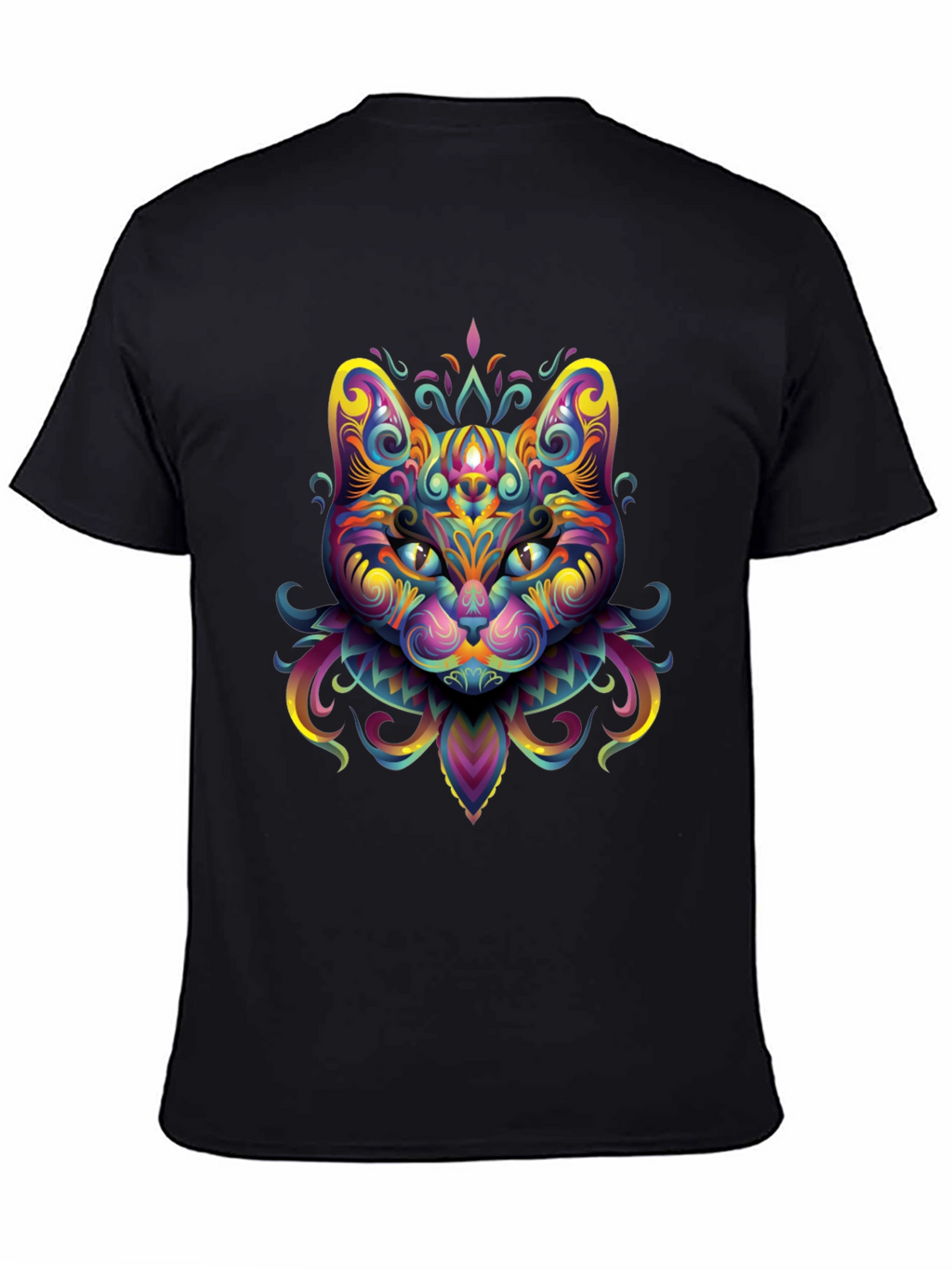 Psychedelic Cat Graphic Tee - Black