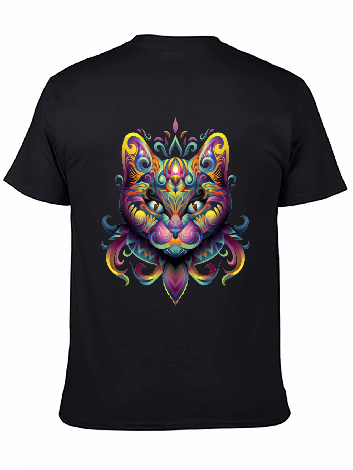 Psychedelic Cat Graphic Tee - Black