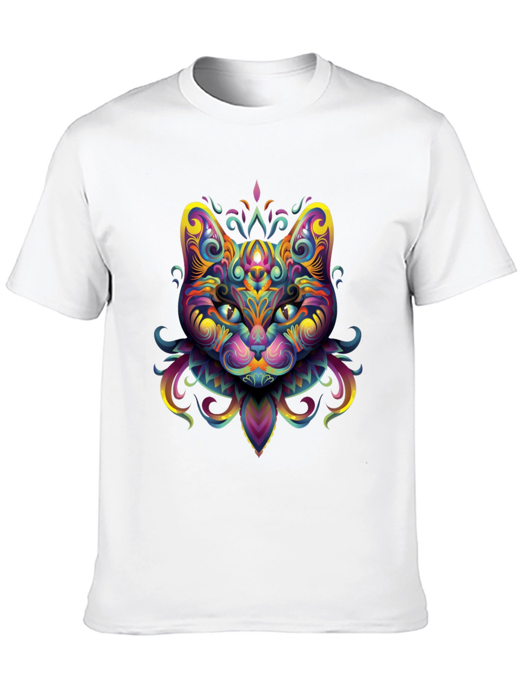 Psychedelic Cat Graphic Tee - Black